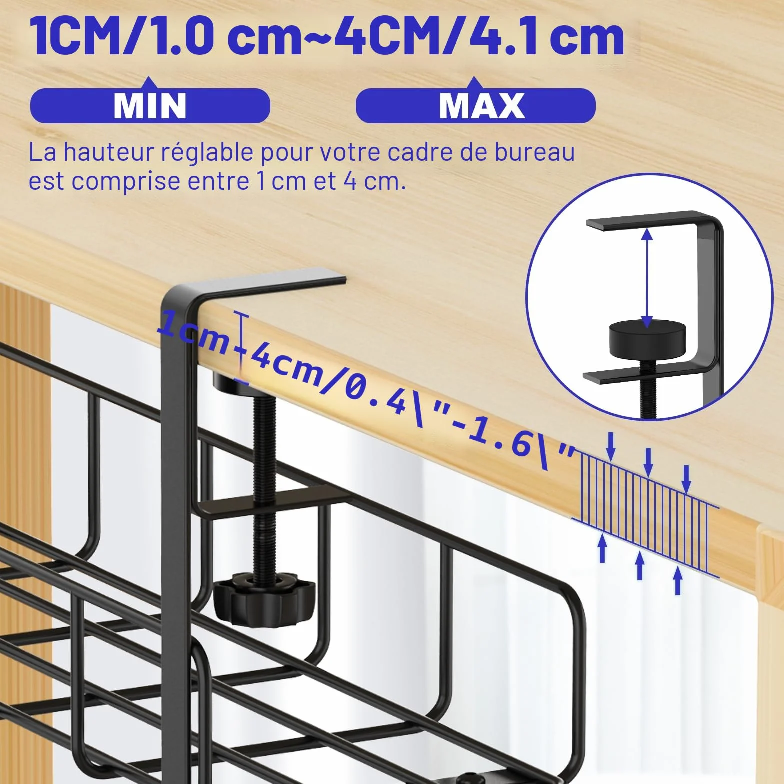REFLYING Plateau Sous le Bureau Gestion Câbles Multiprises Noir 1 Pièce