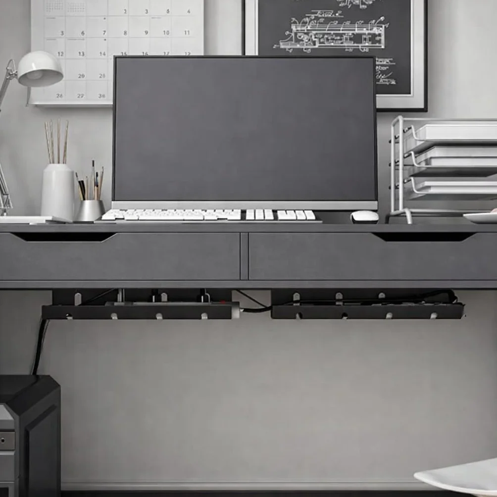 Chemin de câbles Organisateur sous Bureau Lot de 2 44cm x 11cm Cache câble Rangement câble Bureau métal Robuste