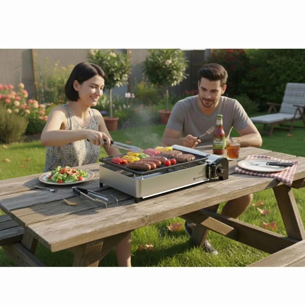 Kemper - Barbecue Portable à gaz 1900 W Grille Anti-adhésive + Mallette Transport + kit 16 Cartouches Butane Piézo Bac récupérateur