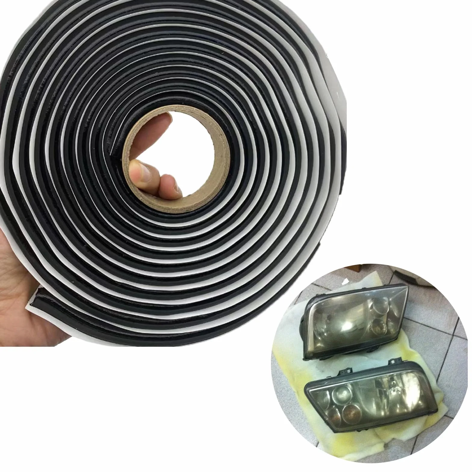 Ruban Butyle Étanche, Joint Mastic d'Etanchéité en Cordon Préformé Noir Rond 9mm x 4m, Boîte Incluse
