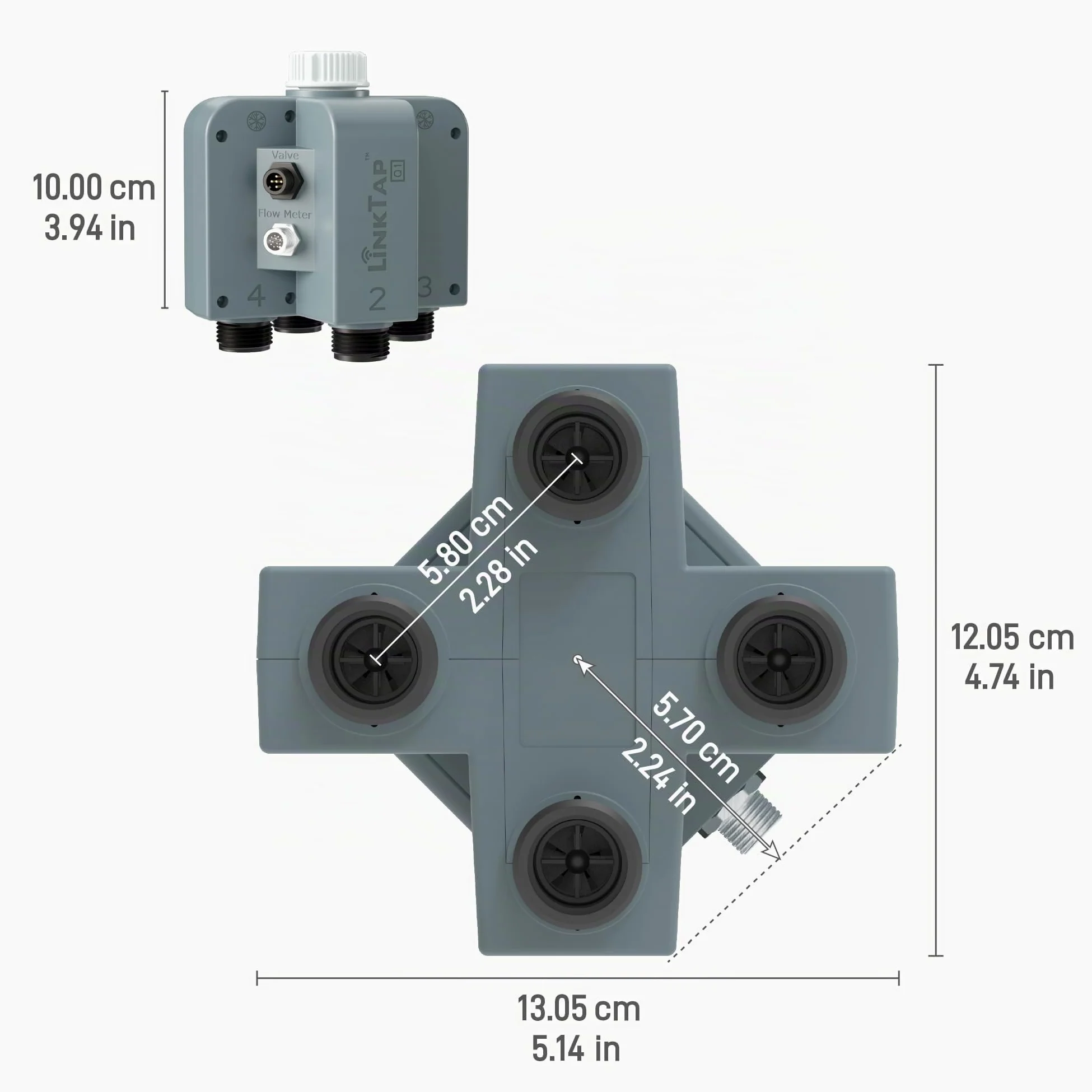 LinkTap Q1 Programmateur d'arrosage Intelligent et Gateway, 4 Zones distinctes, 4 débitmètres intégrés, équivaut à 4 G2S, Adaptation météo, IP66, Installation et Utilisation faciles