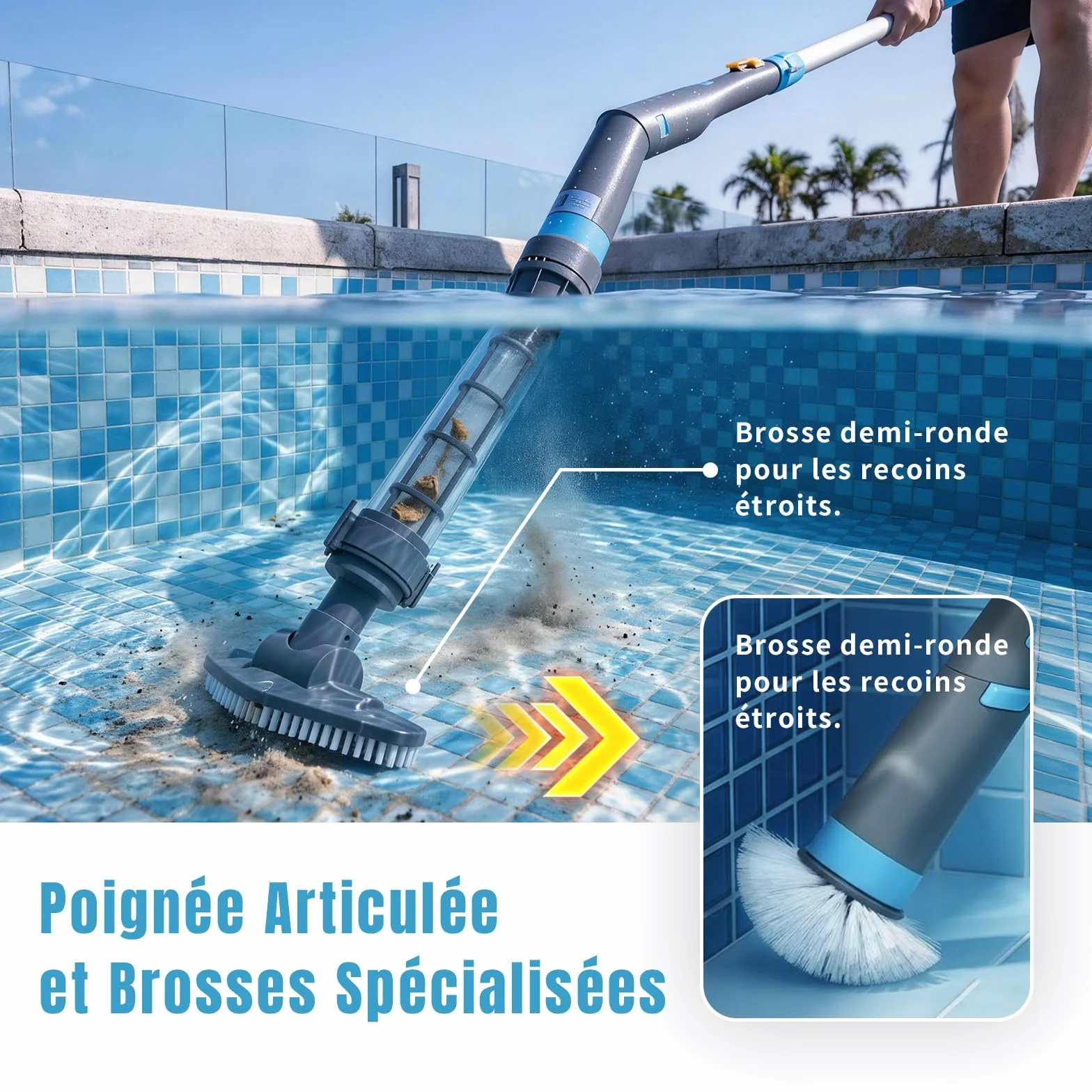 LEADZM Aspirateur Piscine Batterie sans Fil 4000mAh, Aspirateur Piscine Hors Sol pour Spa, 60 Min Autonomie, 260x18x9,5 cm (Bleu)
