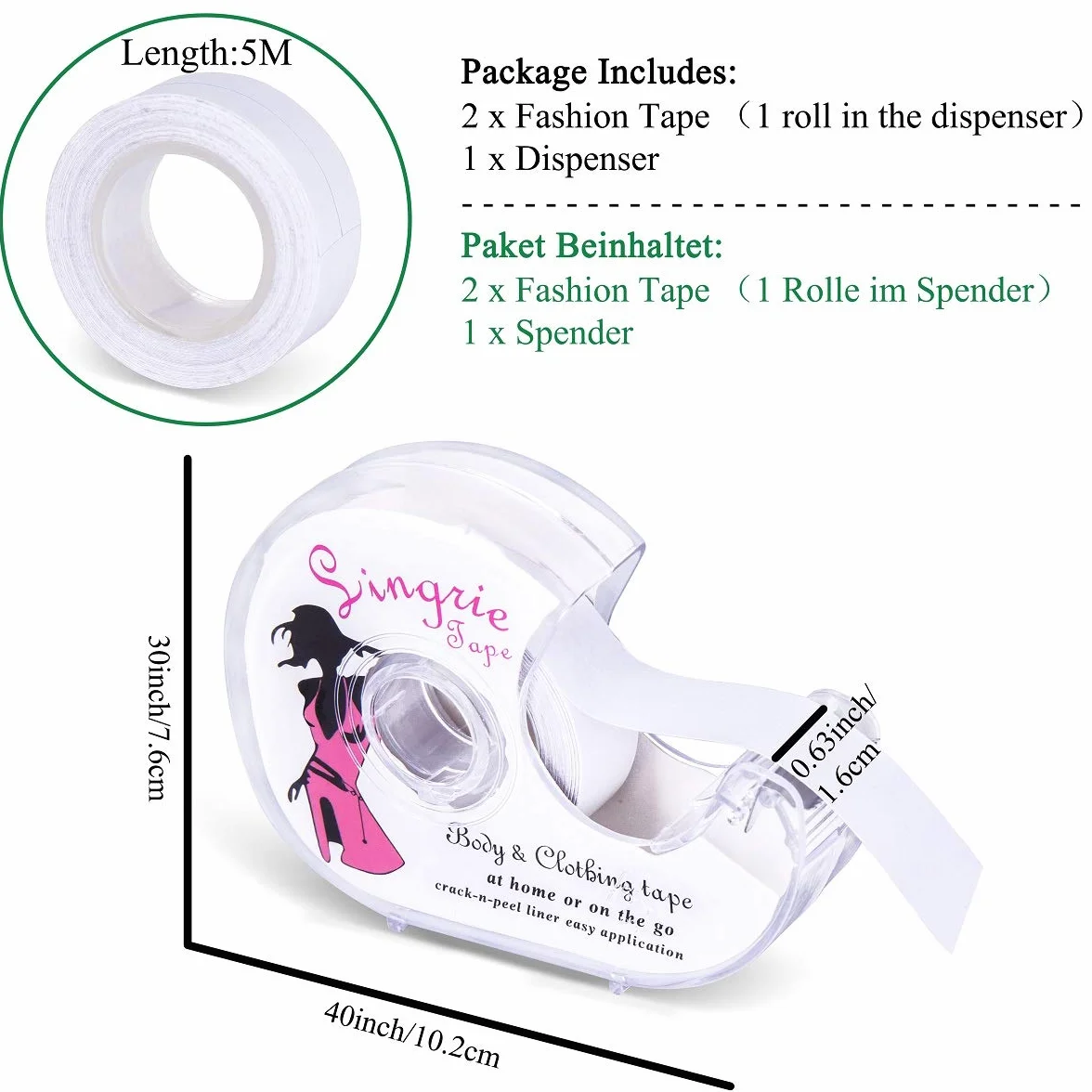 Ruban Adhésif Corps Double Face pour Vêtements Robe Secret Bra Tape 10 M