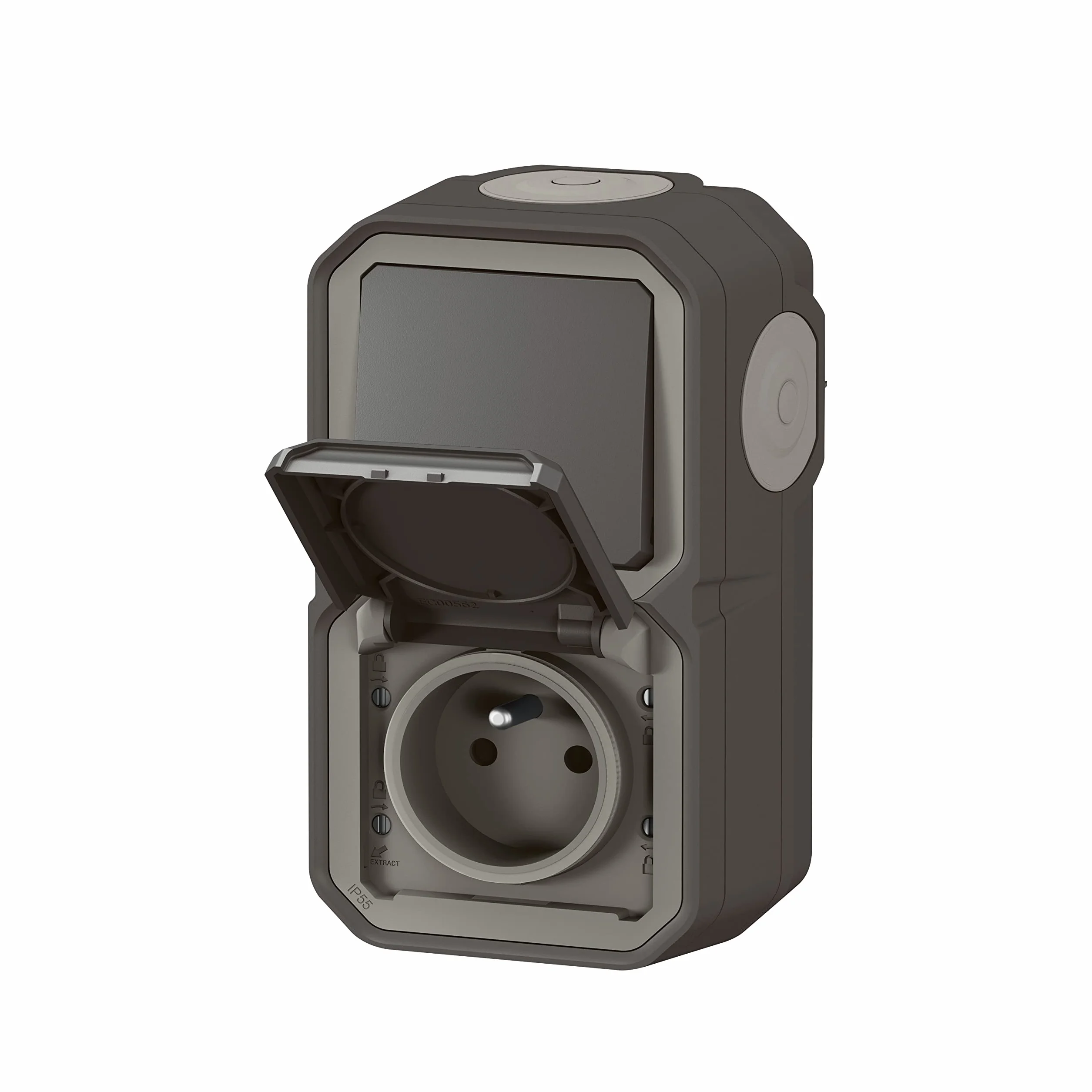 LEGRAND Prise Etanche Interrupteur Va-et-vient IP55 Plexo 2P+T 16A/250V Volet Interrupteur Mural 10A Pose Verticale Apparent Anthracite