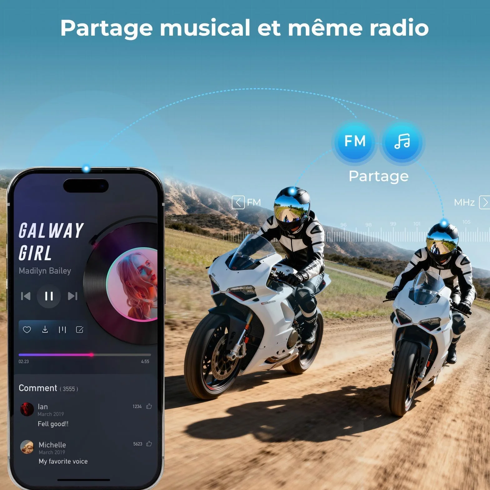 Xmenha Intercom Moto Bluetooth Casque Suppression Bruit CVC Système Interphone Wireless 5.1 Radio IP65 Étanche 2 Pack