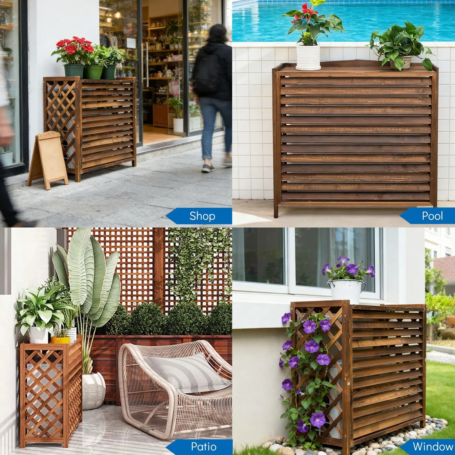 Cache Climatiseur Extérieur Bois Marron Anti-Corrosion 100x44x93cm pour Jardin Balcon