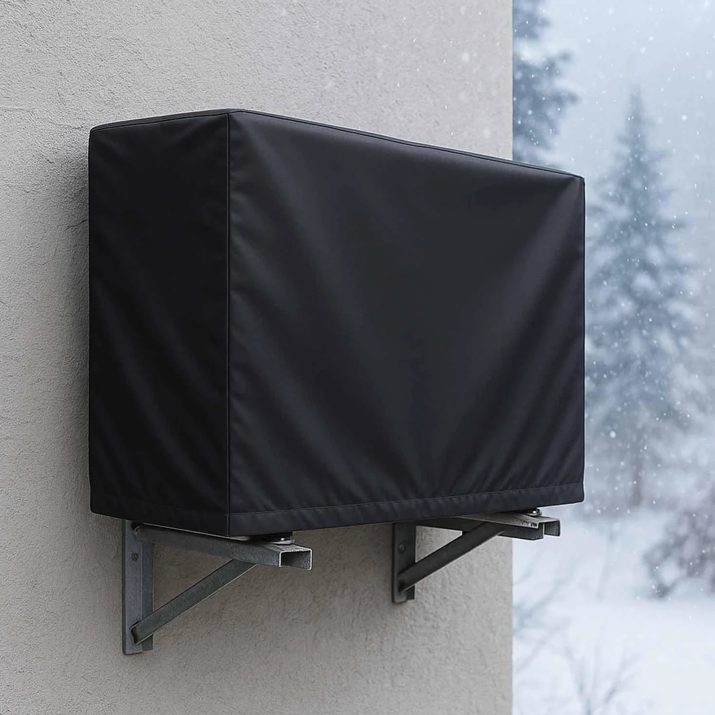 Housse de Climatiseur Extérieur Noire, Couvercle de Climatiseur en Tissu Oxford 420D Imperméable Anti-poussière Antineige, Protection Solaire Universelle 96*40*70cm