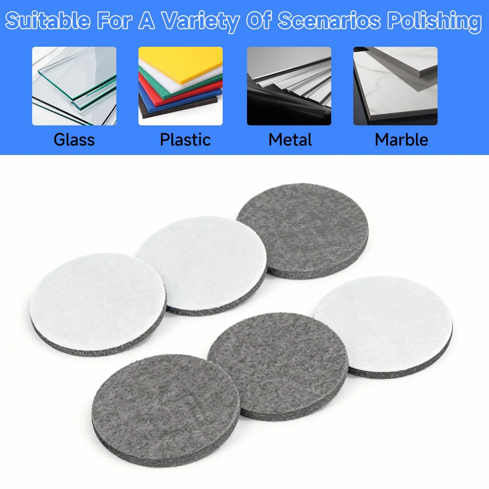 Disques de Polissage en Feutre 125 mm, Lot de 6, Glass Polish Pro, Compatible Bosch, Polissage Oxyde de Cérium
