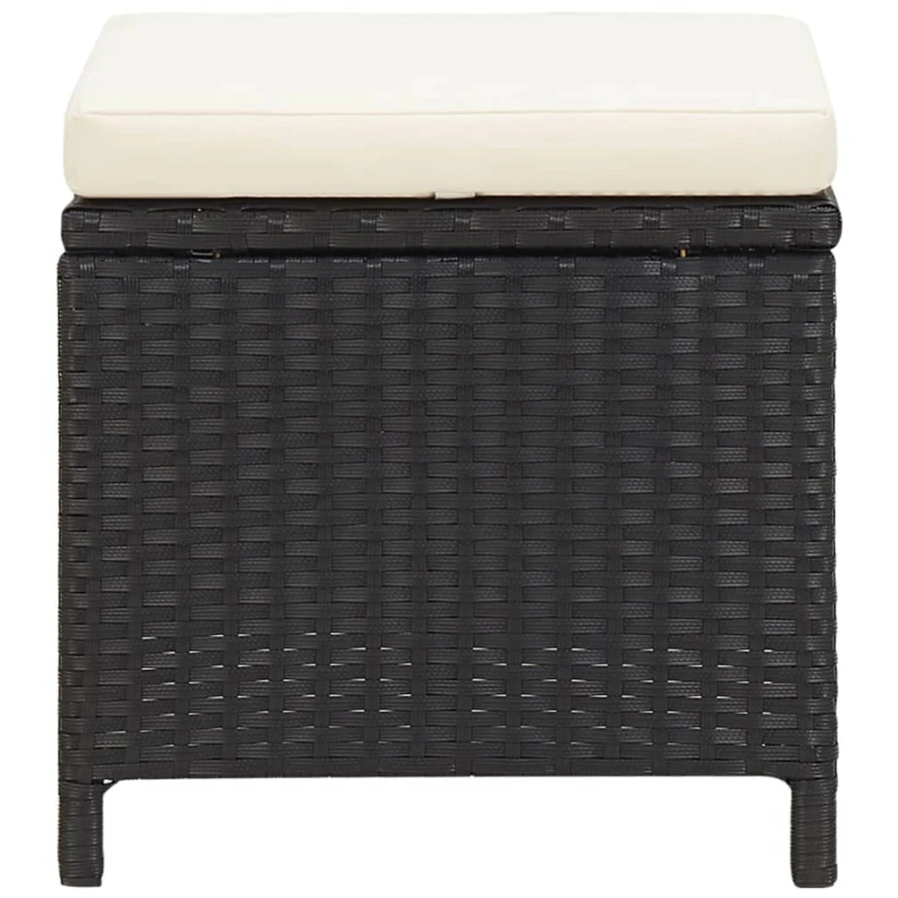 Tabourets de jardin avec coussins lot de 4 noir résine tressée