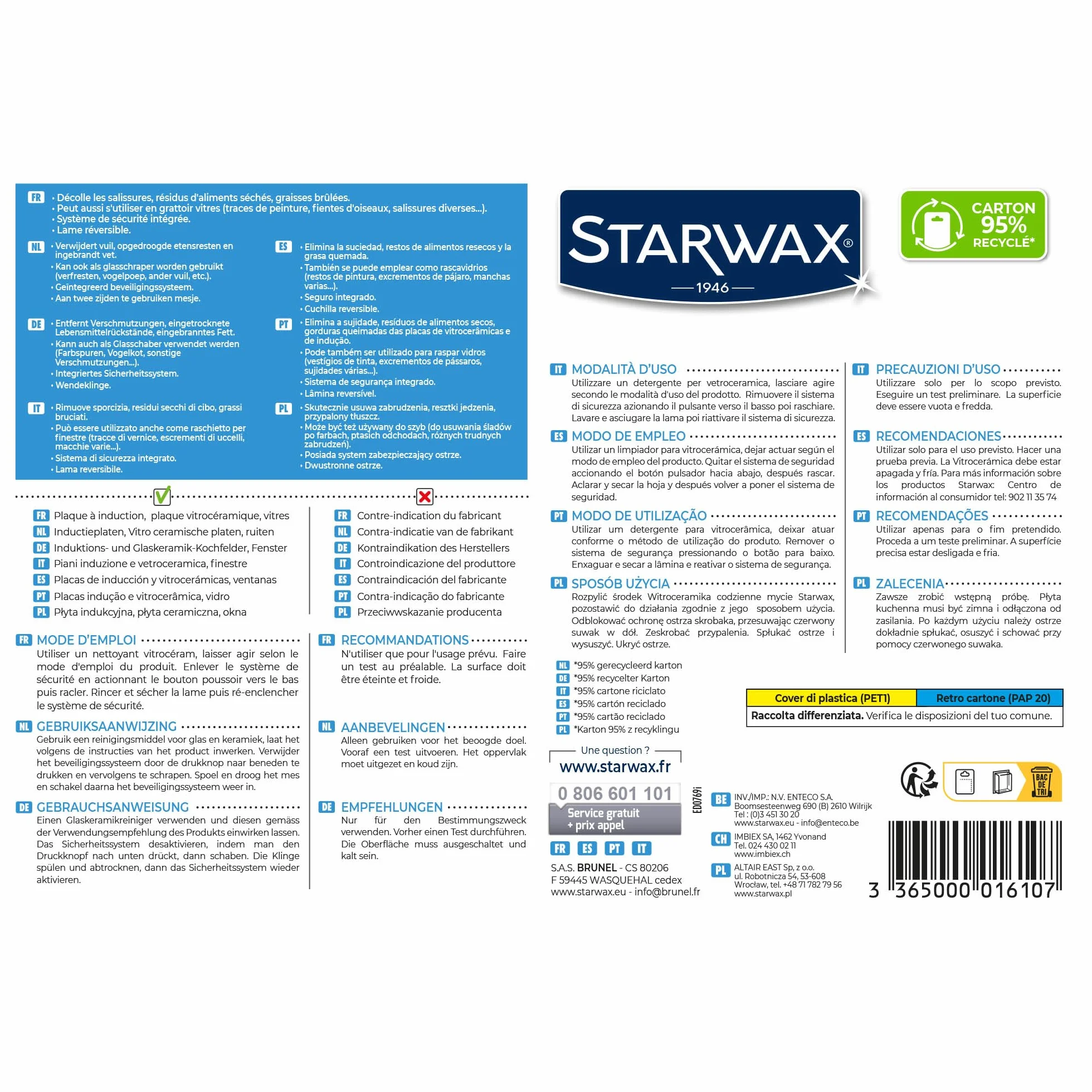 STARWAX Racloir plaques vitrocéramique induction lame inox rechange