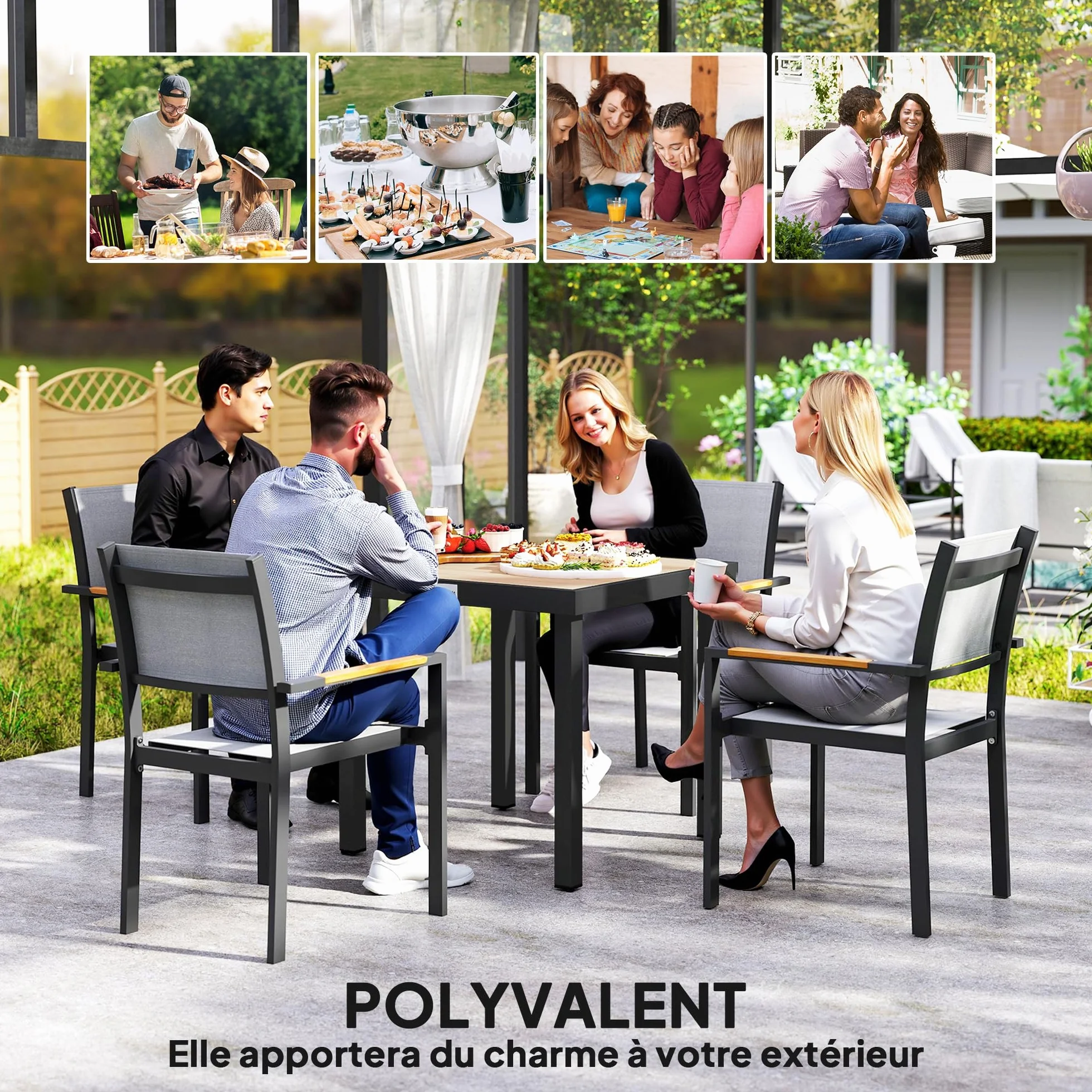 Outsunny Table à Manger de Jardin en Aluminium 78x78x74 cm Bois Naturel