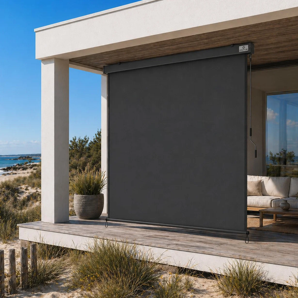 Store Vertical Extensible 180x250 cm Balcon Store Roulant Extérieur - Blocage des UV avec Manivelle et Cassette du Vent pour Balcon Terrasse Patio Jardin d'Auvent Protection - Anthracite
