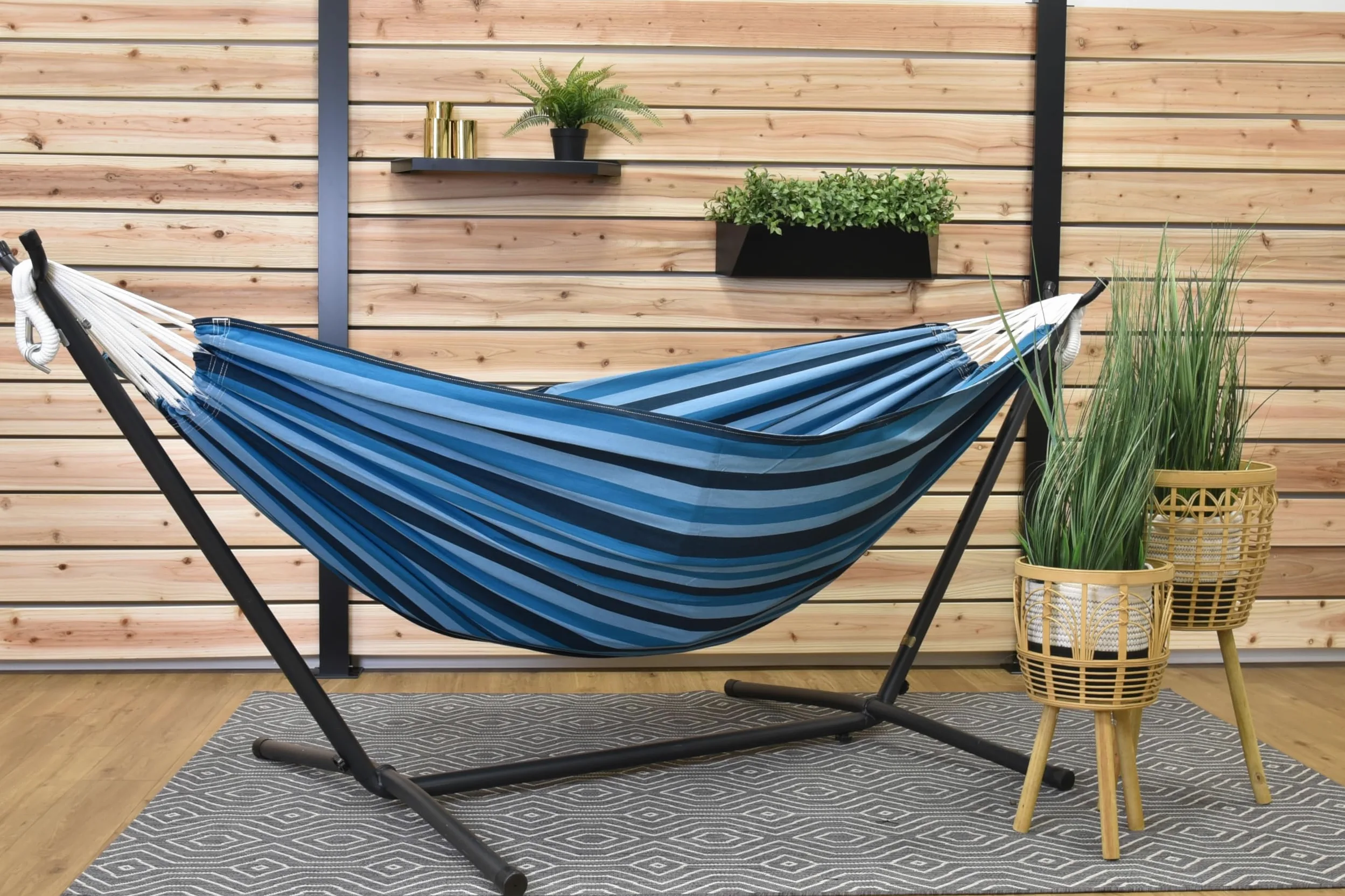 Vivere UHSDO8-34 Hamac Double avec Support Blue Lagoon 250 x109 x 104 cm Taille Unique