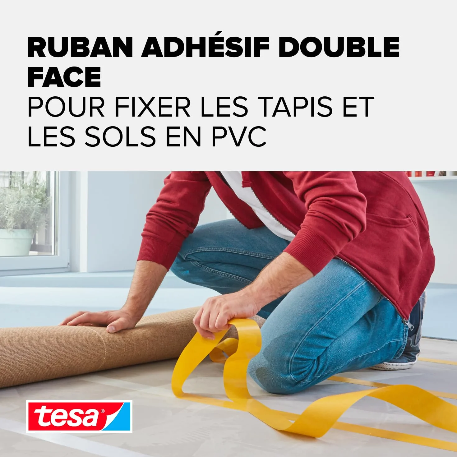 tesa Ruban Adhésif Double Face Fixation Sols Irréguliers Auto-Adhésif Antidérapant Moquette PVC 10 m x 50 mm