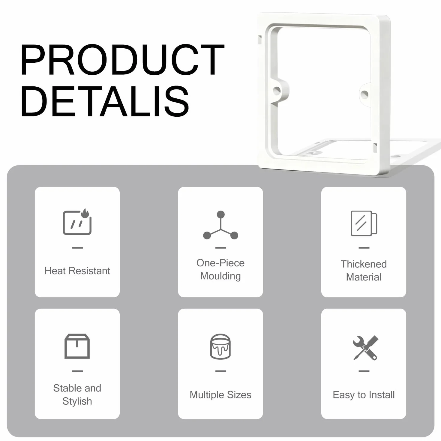 Entretoise Prise Électrique 10mm, Rallonge Boîtier Prise Unique 1 Poste, Kit Extension Durable Interrupteur Lumière Blanc