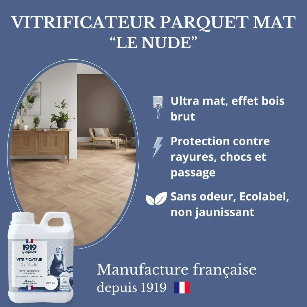 MAULER Vitrificateur Parquet Escalier Ultra Mat Invisible 1L Protection Taches Rayures Usure Longue Durée