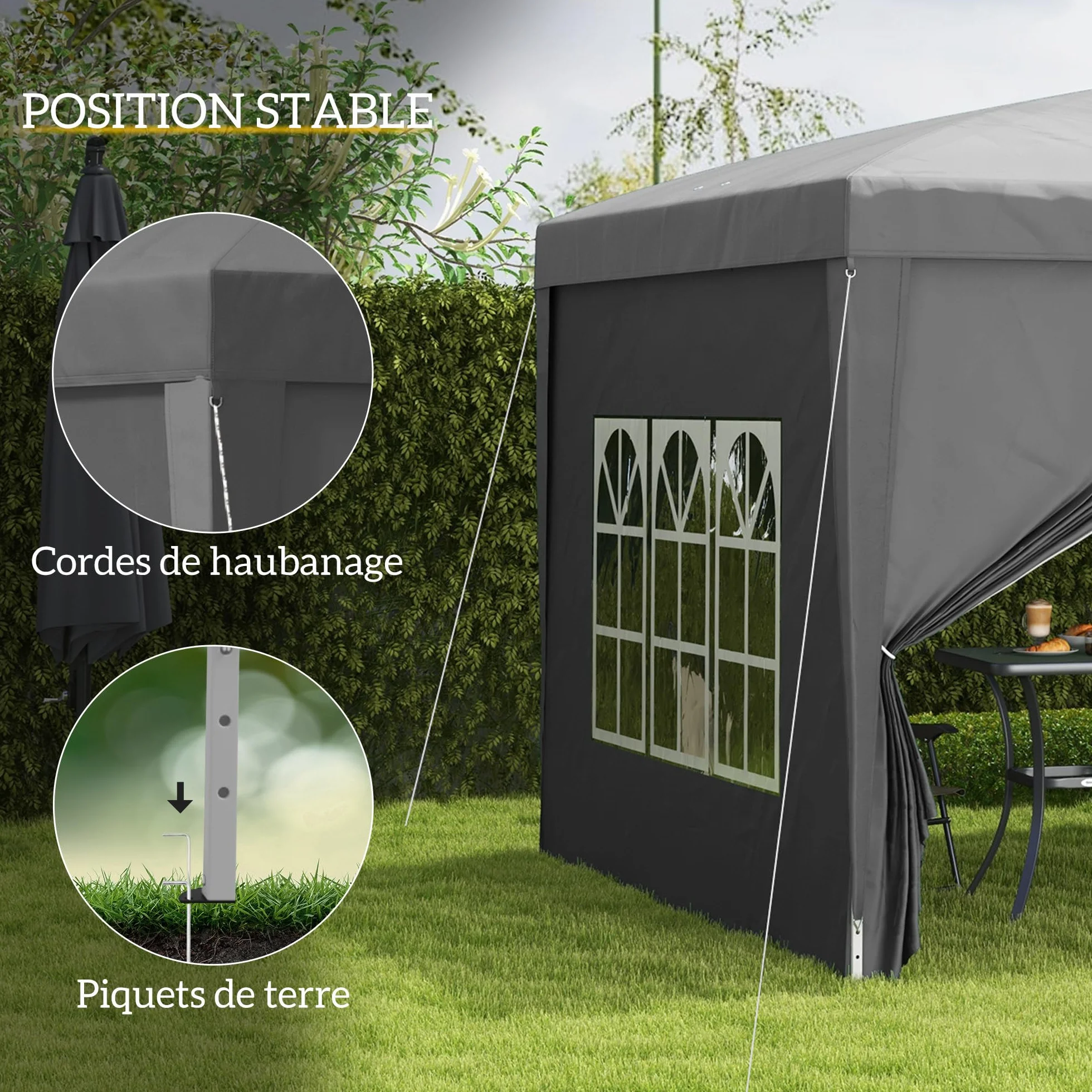 Outsunny Tonnelle de Jardin extérieure Tente de réception Barnum Pop-up Pliant 3 x 3 m 4 parois Amovibles + Sac de Transport Gris