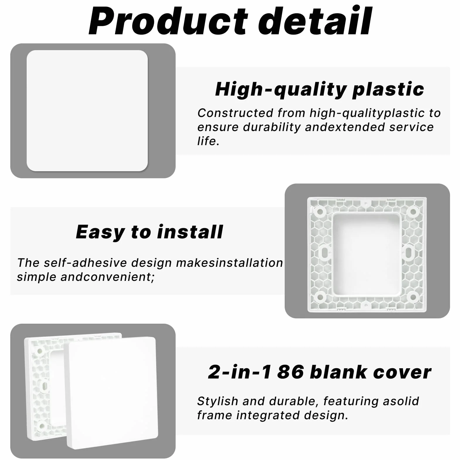 Cache Prise Murale Blanc 8,6 x 8,6 cm Plastique Fixation par Vis Plaque Cache Trou Prise Plate Multiprise