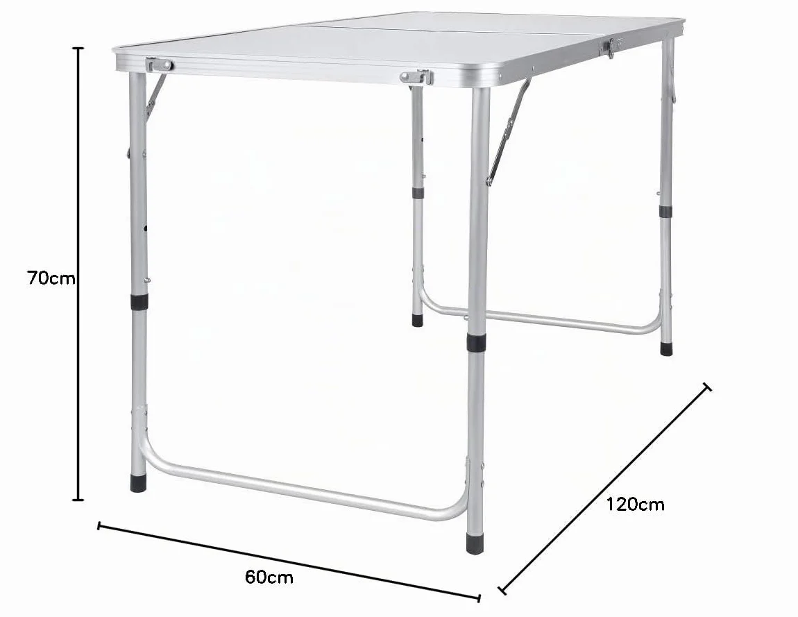 Table Pliante Aluminium 120 cm Camping Hauteur Réglable 3 Vitesses