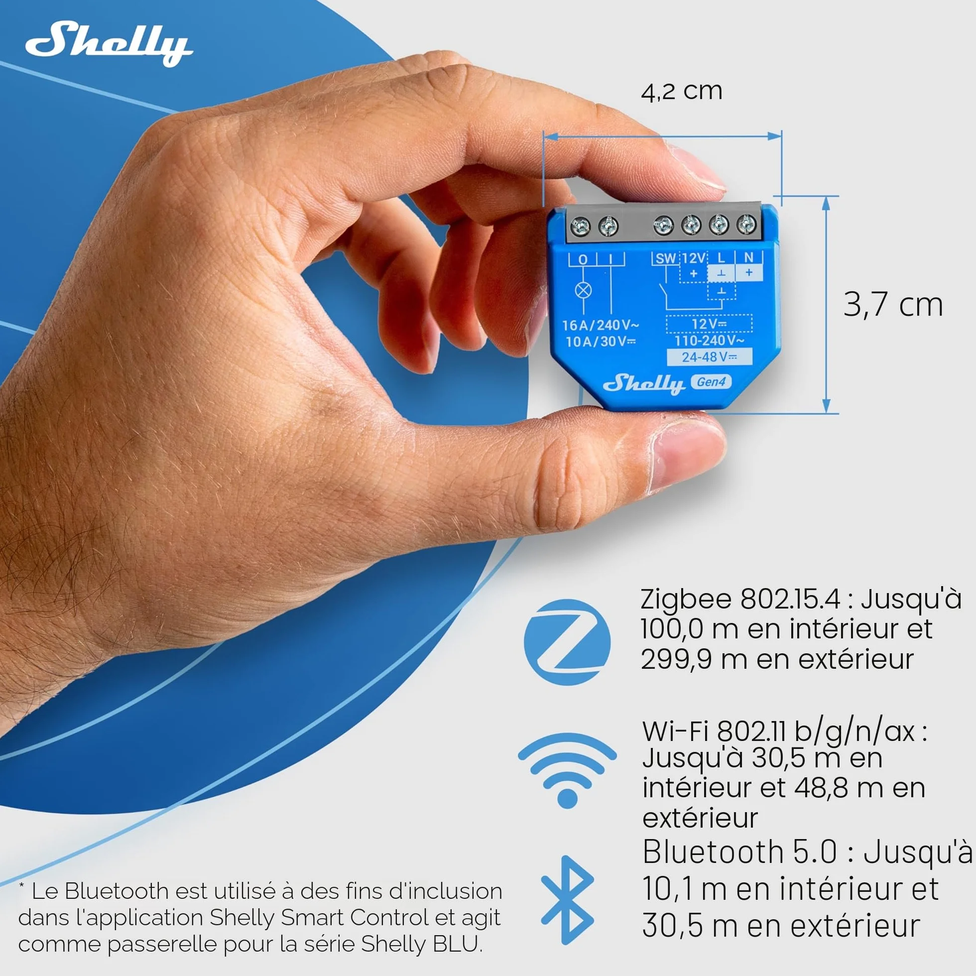 Shelly 1 Gen4 Module interrupteur Matter Zigbee Wi-Fi 1 Canal 16A Contacts secs