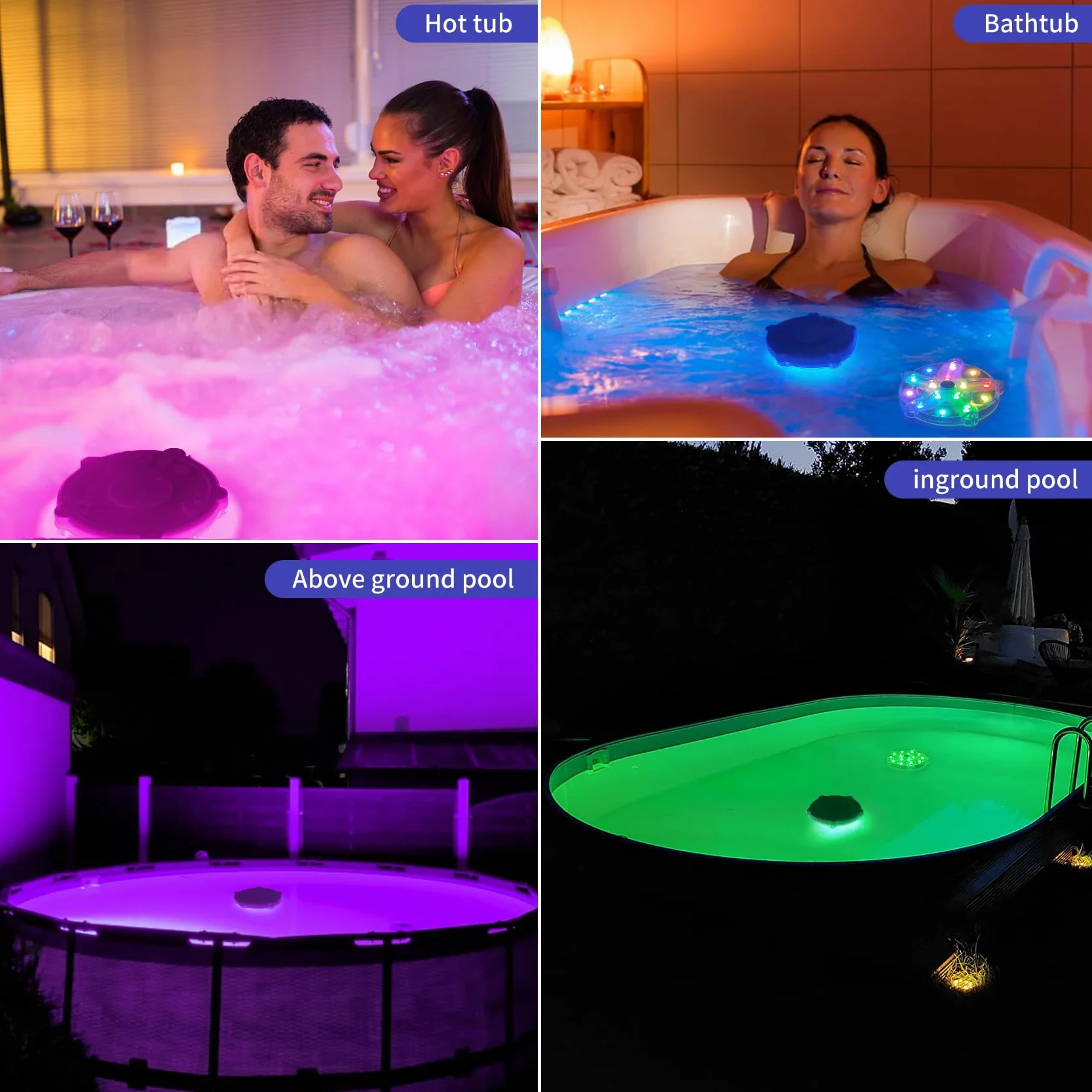 DeeprBlu Lumière Piscine Flottante, Lumière pour Baignoire Changement de Couleur Rechargeables, Lumière Spa LED Sous Marine, Éclairage Piscine Submersible avec Aimant, Ventouses, Éclairage Submersible
