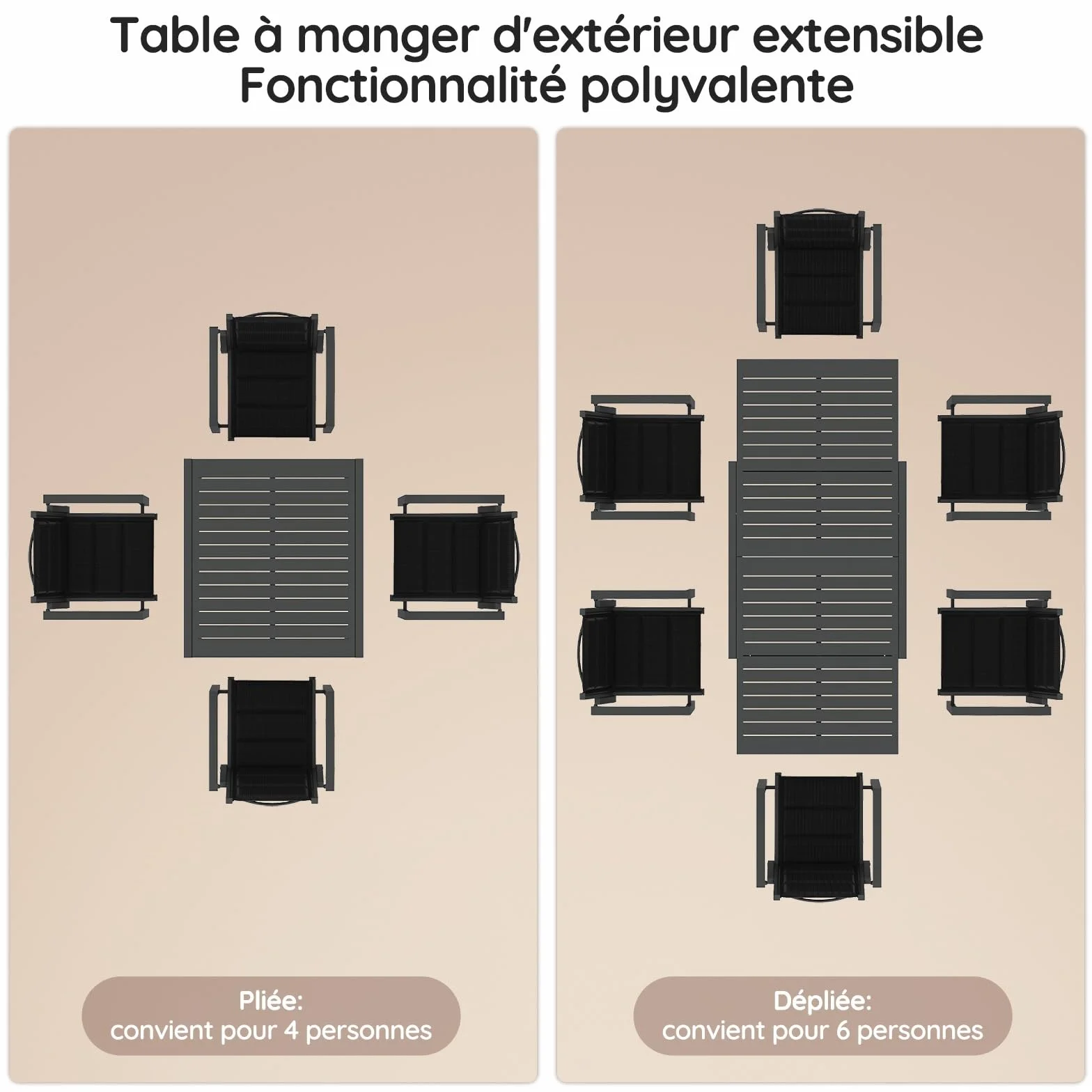 Table de Jardin Extensible Aluminium 80/160 x 80 x 75 cm Gris