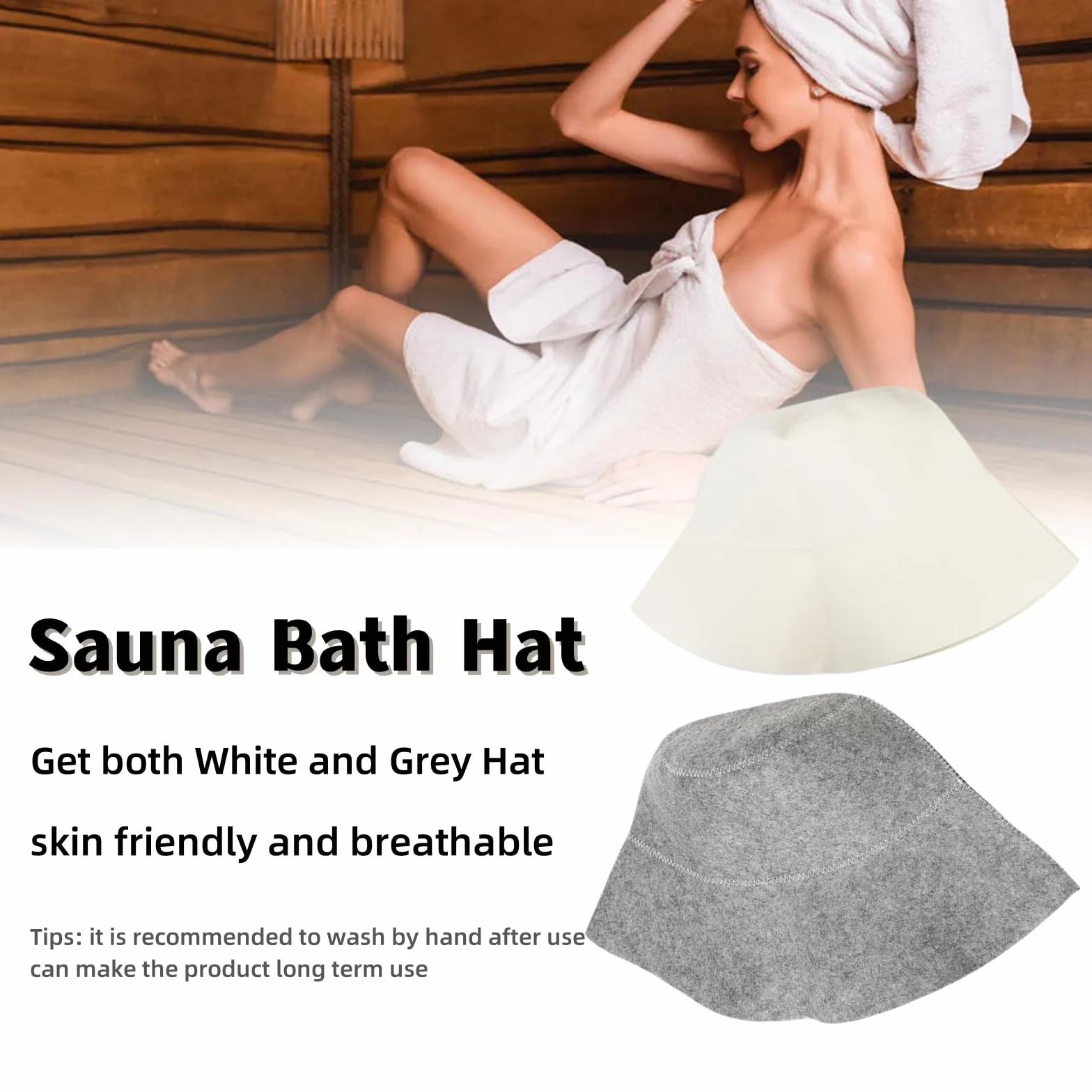 Chapeau de Sauna Anti-chaleur, 2 Pièces, Gris et Blanc