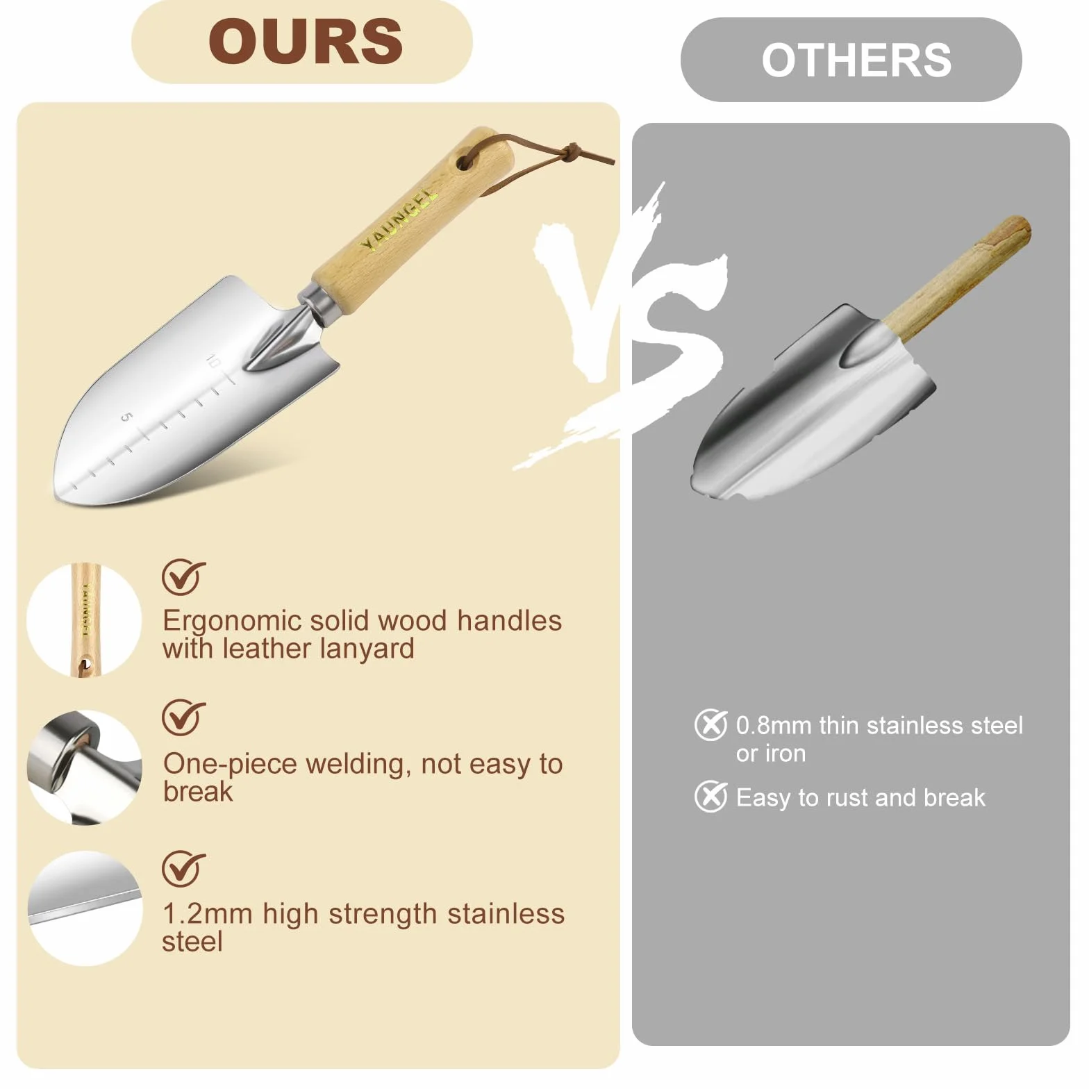 YAUNGEL Ensemble d'Outils de Jardinage, 10 Pièces en Acier Inoxydable à Usage intensif avec poignée en Bois antidérapante - Cadeaux pour Les Femmes et Les Hommes, Vert