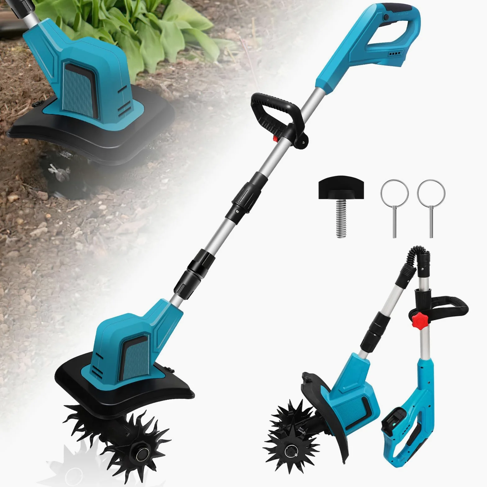 Hachoir de sol sans fil pour Makita 18 V, 550 W, profondeur de travail du sol, largeur d'usinage de 20 cm, 360 tr/min, profondeur de fraisage avec poignée supplémentaire réglable