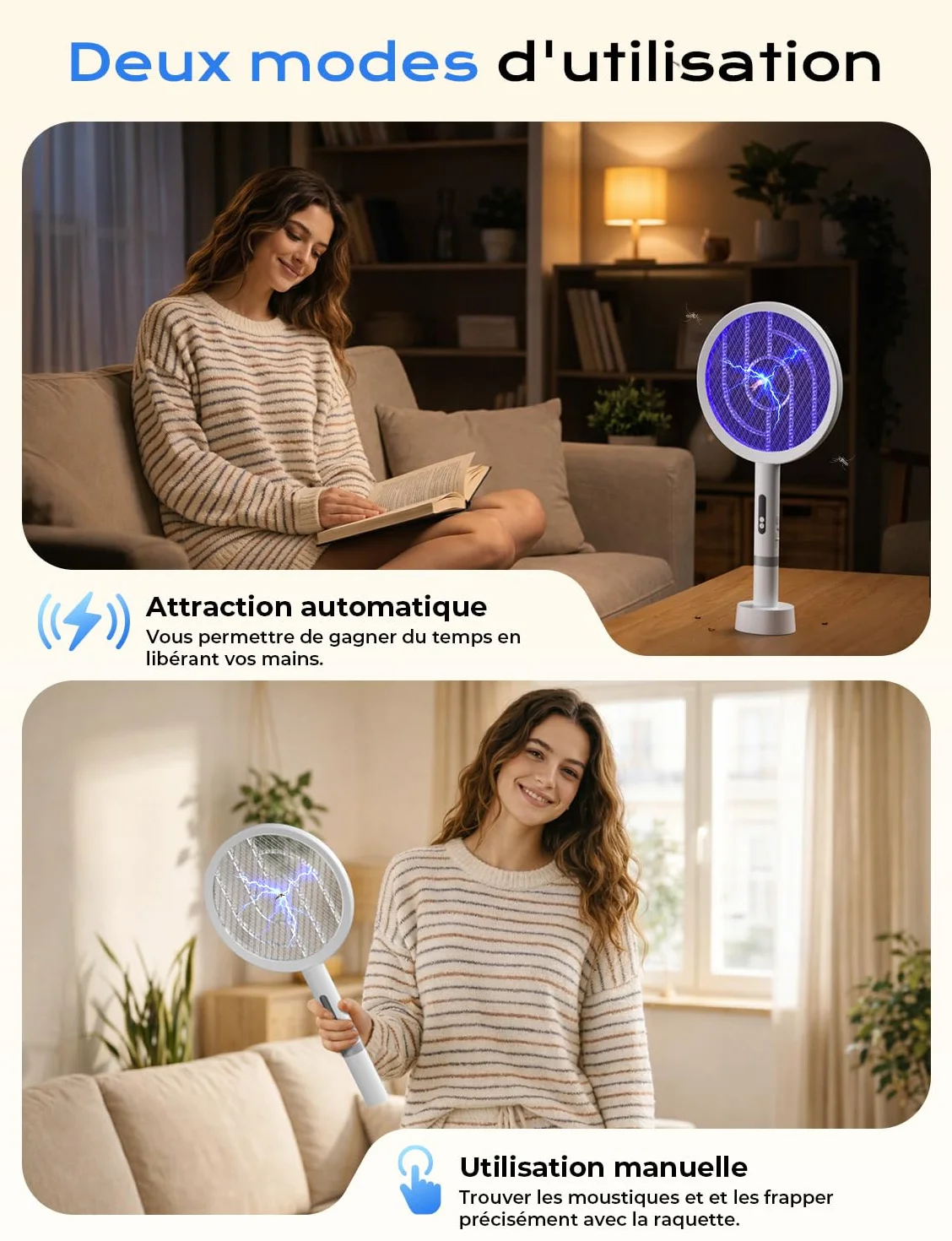 YISSVIC Raquette Electrique Insectes, Raquette Anti Moustique 1800mAh Tapette Puissante 4000V ave Base Rechargeable Chargement USB-C Lutte Contre Moustiques Mites Fourmis Volantes, Blanc