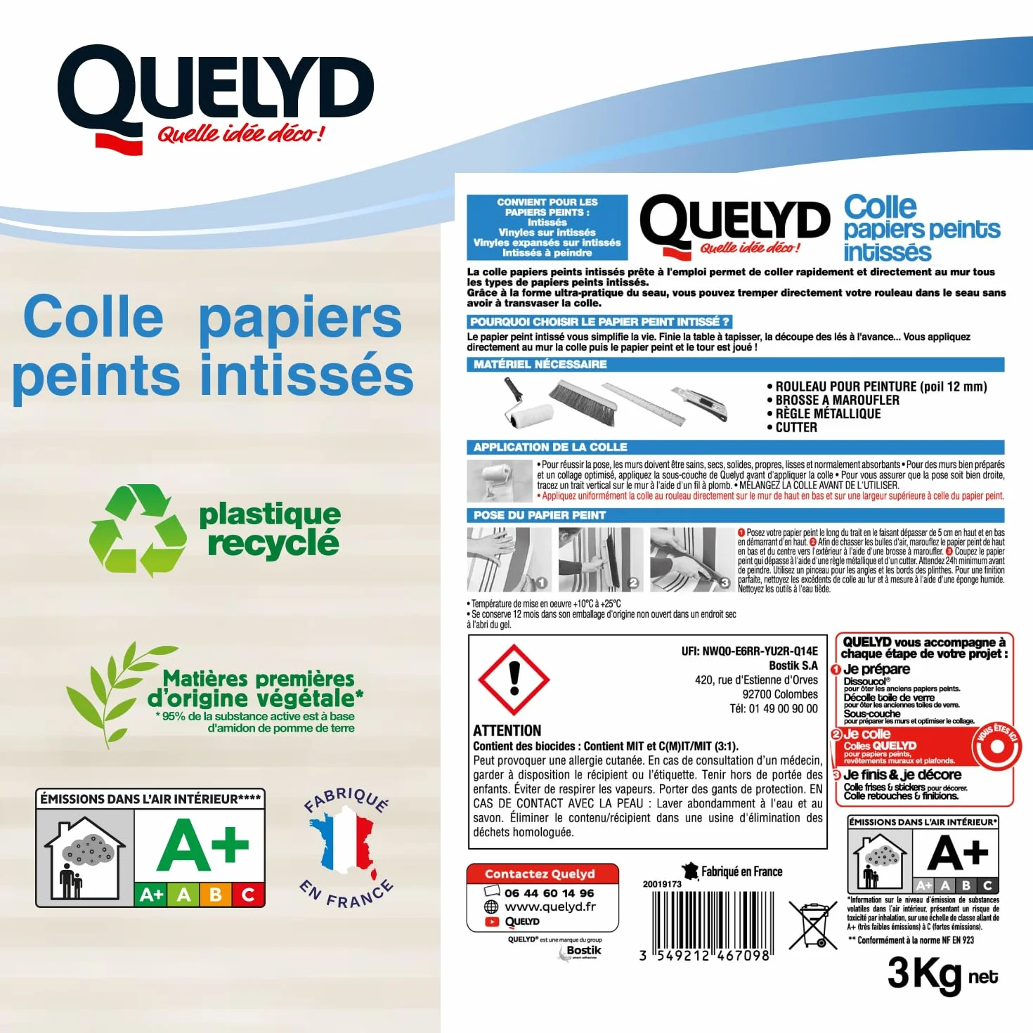 Quelyd Colle Papiers Peints Intissés en Pâte Seau 3 kg