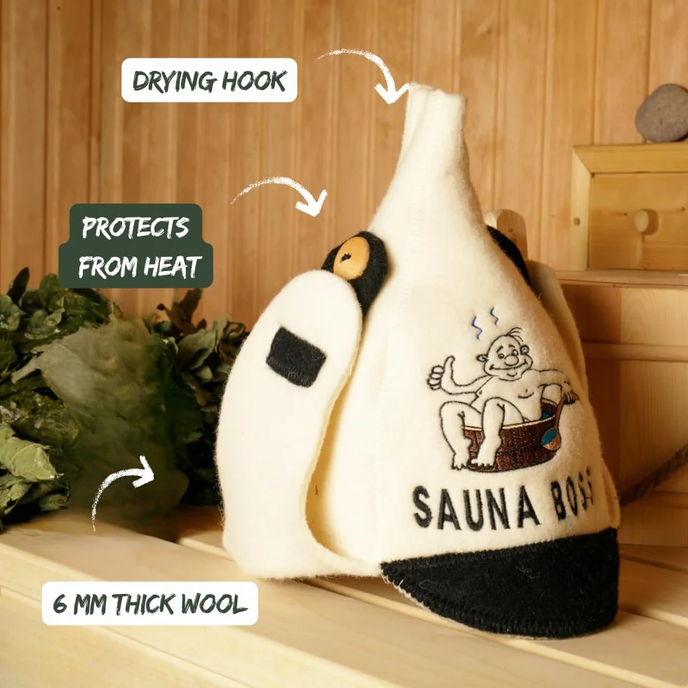 Chapeau de Sauna 'Sauna Boss Bucket' Blanc - 100% Chapeau en Feutre de Laine Biologique