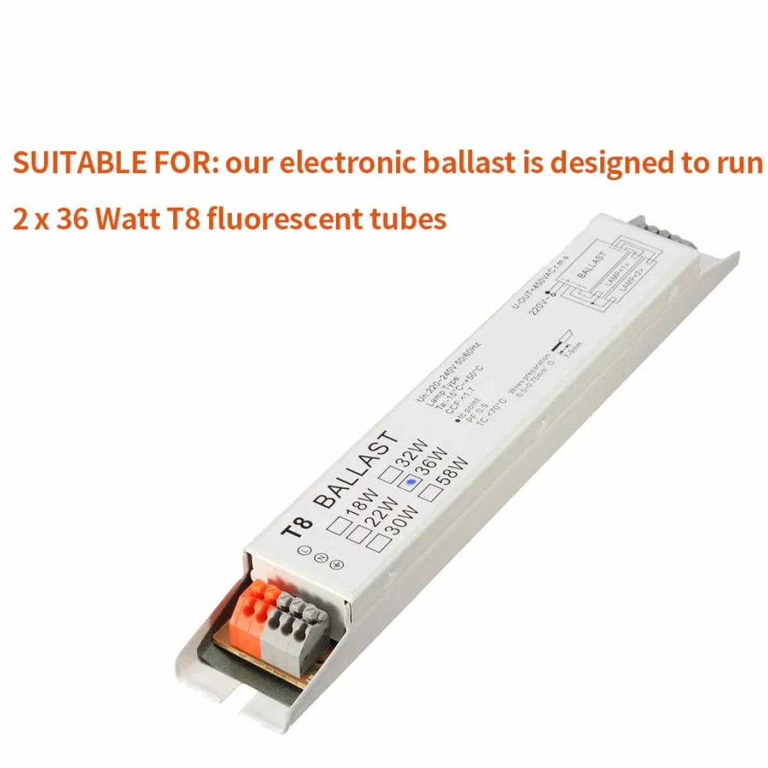 Ballast électronique T8 2x36W Tension large pour lumière fluorescente