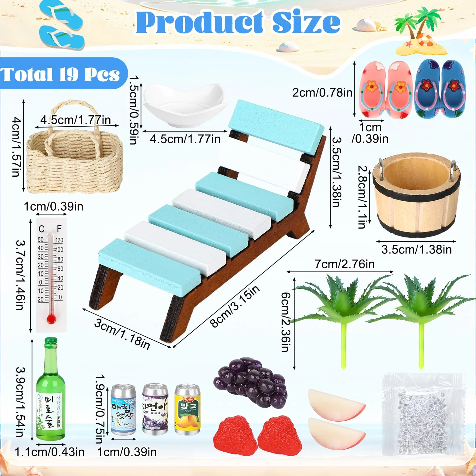 Miniatures Accessoires de Sauna 19 Pièces, Décoration de Plage Miniature pour Jardin DIY et Photo