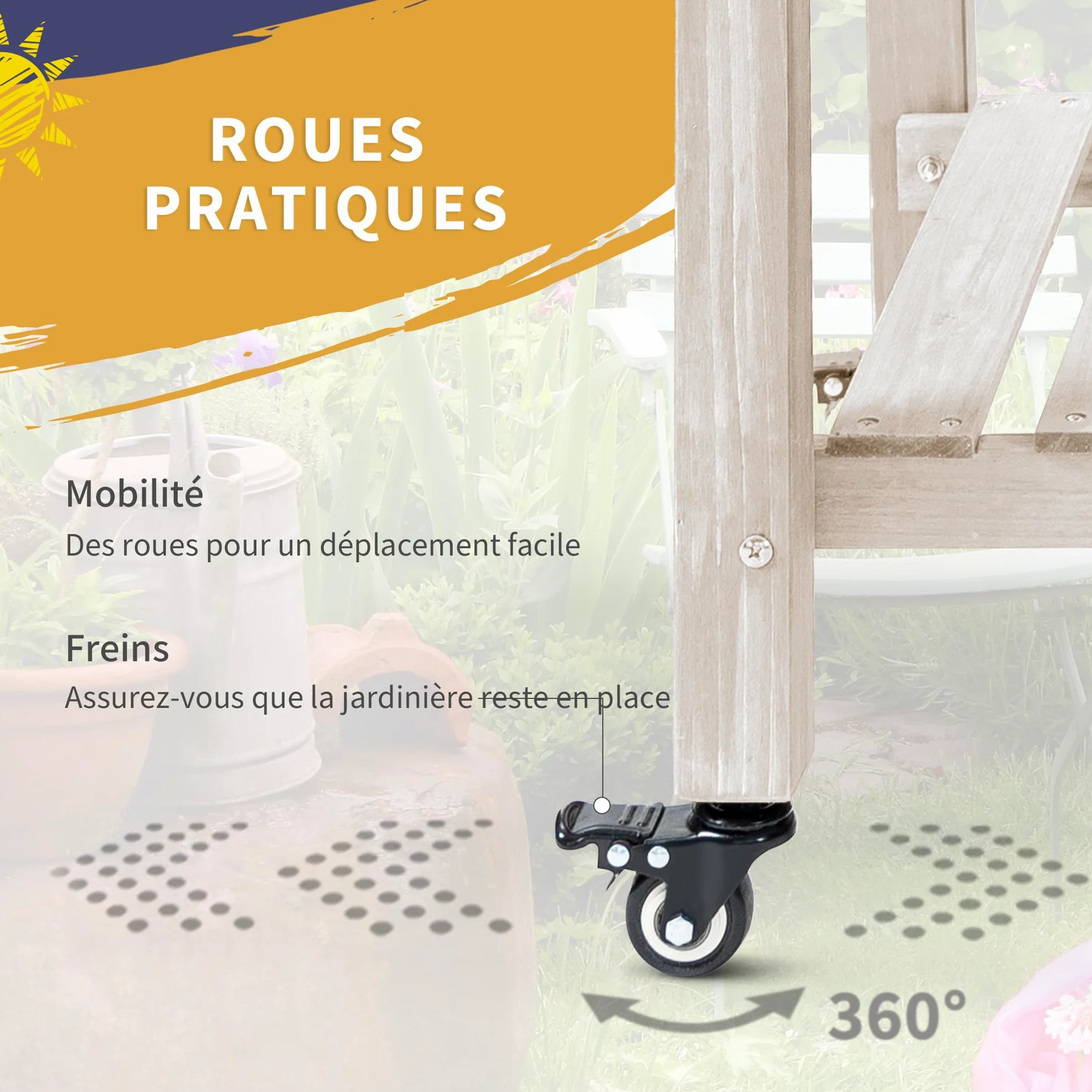 Outsunny Jardinière sur Pied - Potager sur roulettes - étagère, Tablette Rabattable, Inserts d'irrigation, Feutre de Drainage Inclus - Bois Sapin pré-huilé dim. 123L x 54l x 87H cm