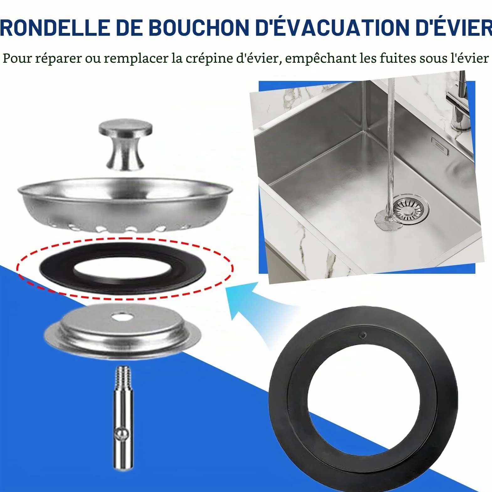 Joints Universels pour Bonde D'Évier, Joint en Élastomère pour Paniers Filtrants, Accessoires de Bouchon D'Évier, Joint de Remplacement Ø Intérieur 32 Mm, Ø Extérieur 54 Mm