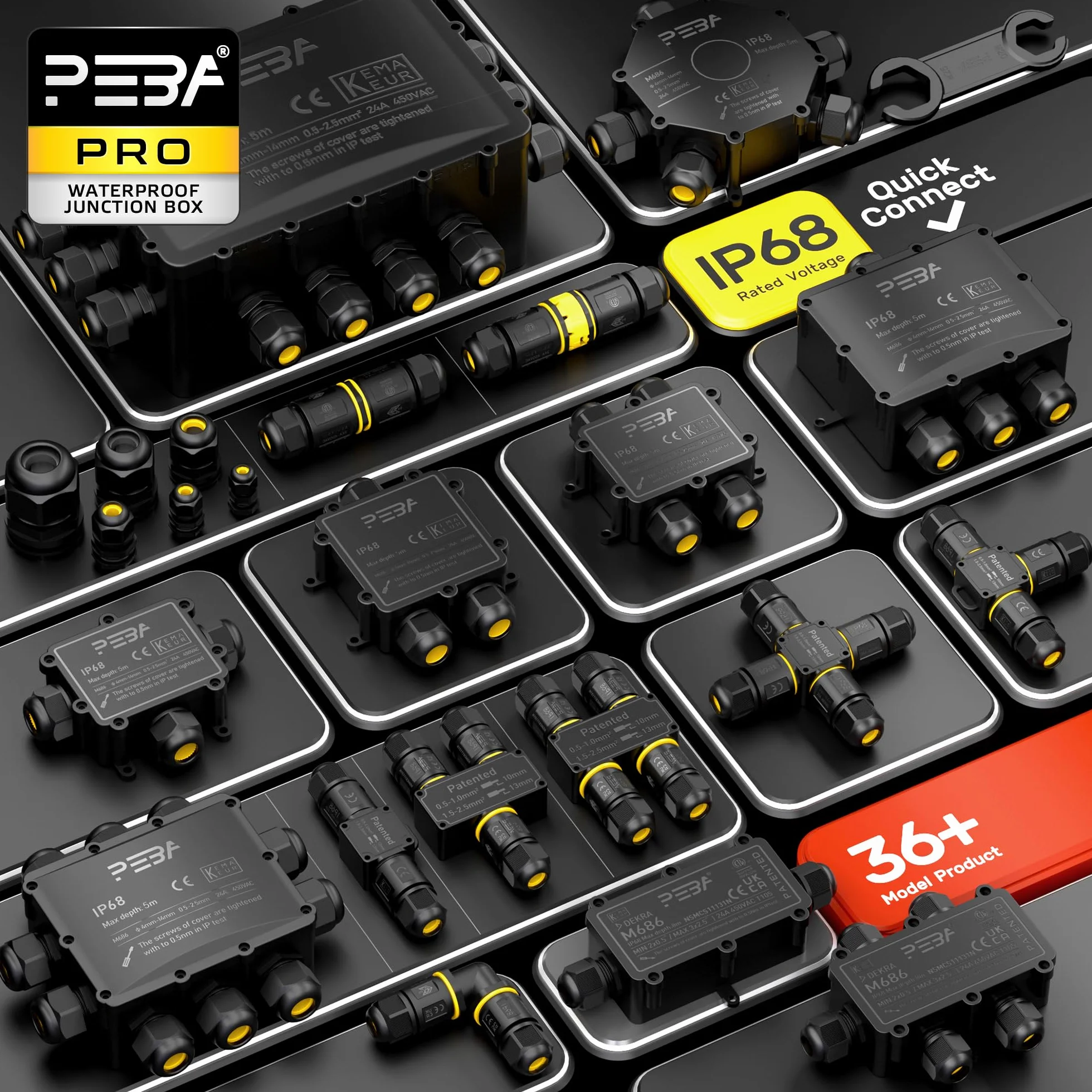PEBA Connecteurs de Câbles Étanches IP68 Boîte de Jonction 3 Fils Raccord Extérieur Ø4-12mm 2 Pièces