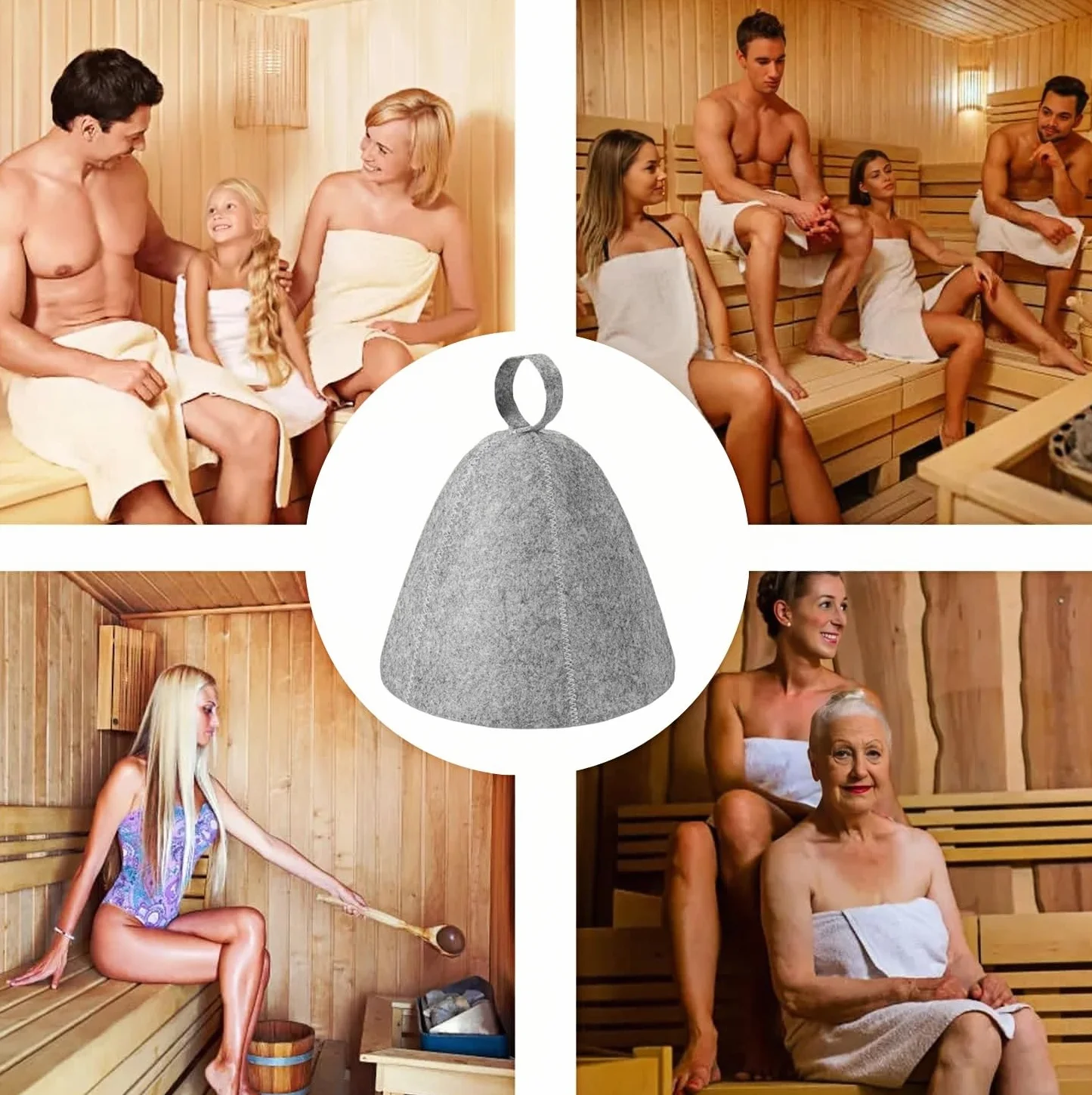 Chapeau Sauna en Feutre 2 Pièces Bonnet Anti-Chaleur pour Homme Femme Spas Gris
