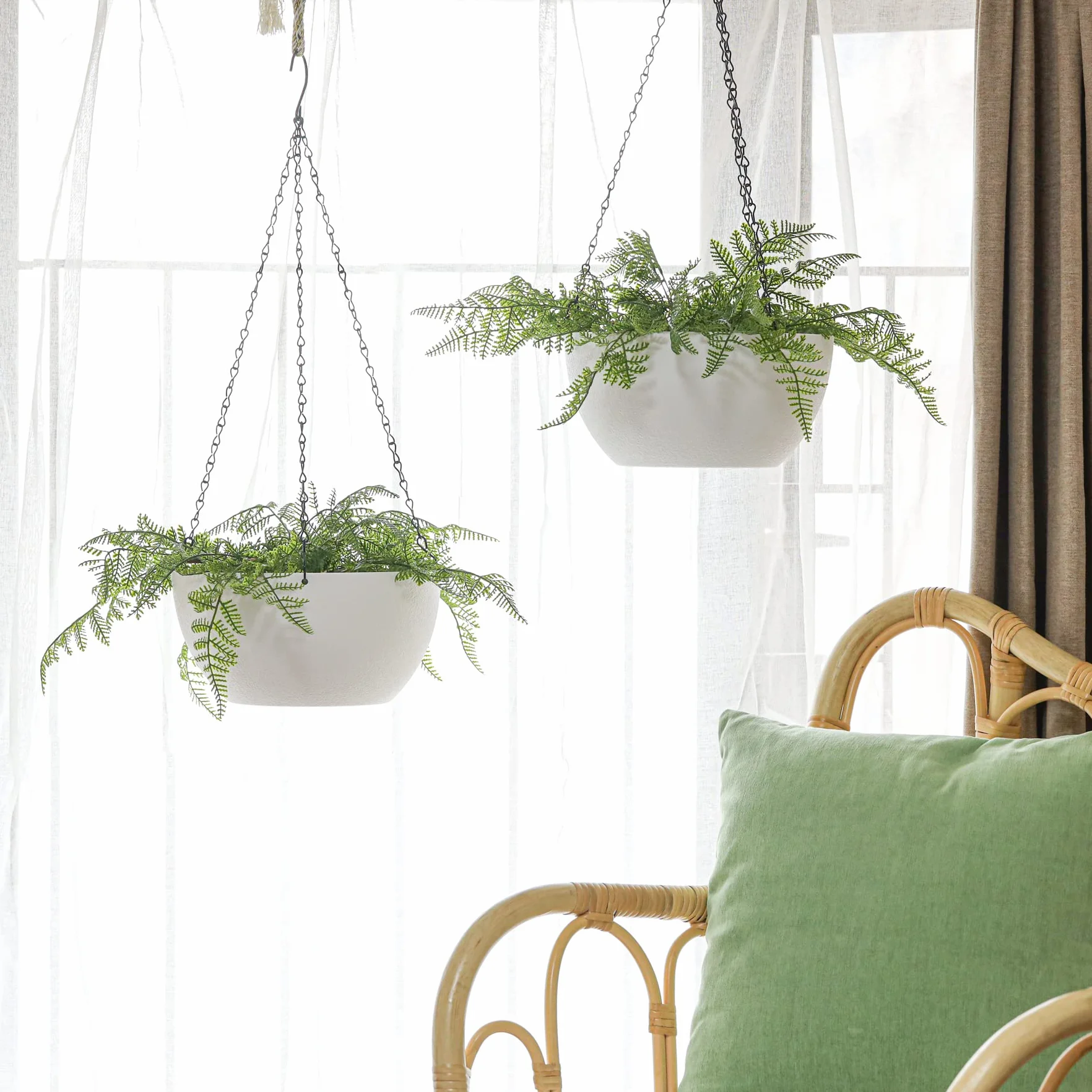 Pots Fleurs Suspendus 25 cm Lot de 2 Blancs avec Chaîne Amovible