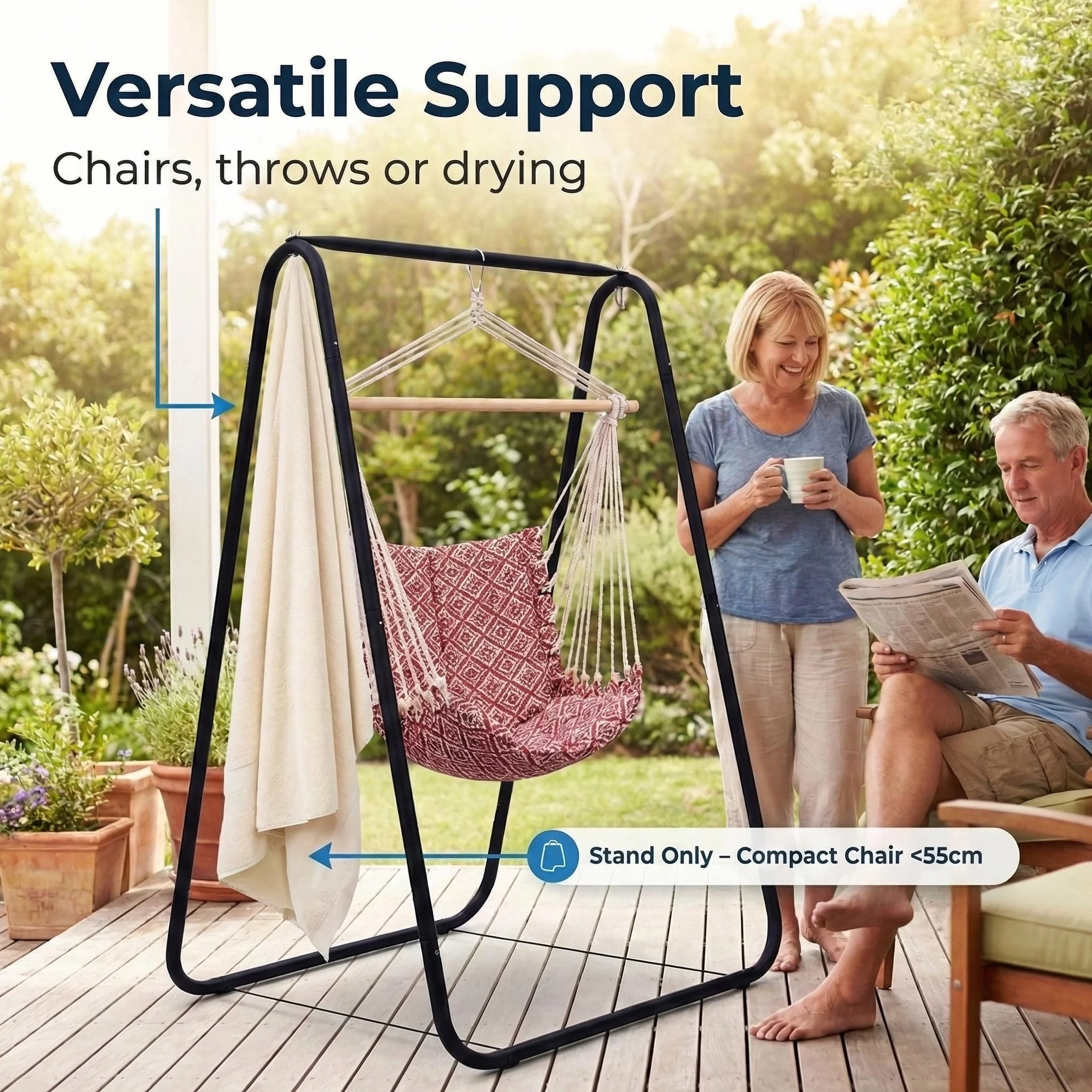 Support de chaise hamac en A acier robuste hauteur réglable pieds antidérapants chaise suspendue intérieur extérieur