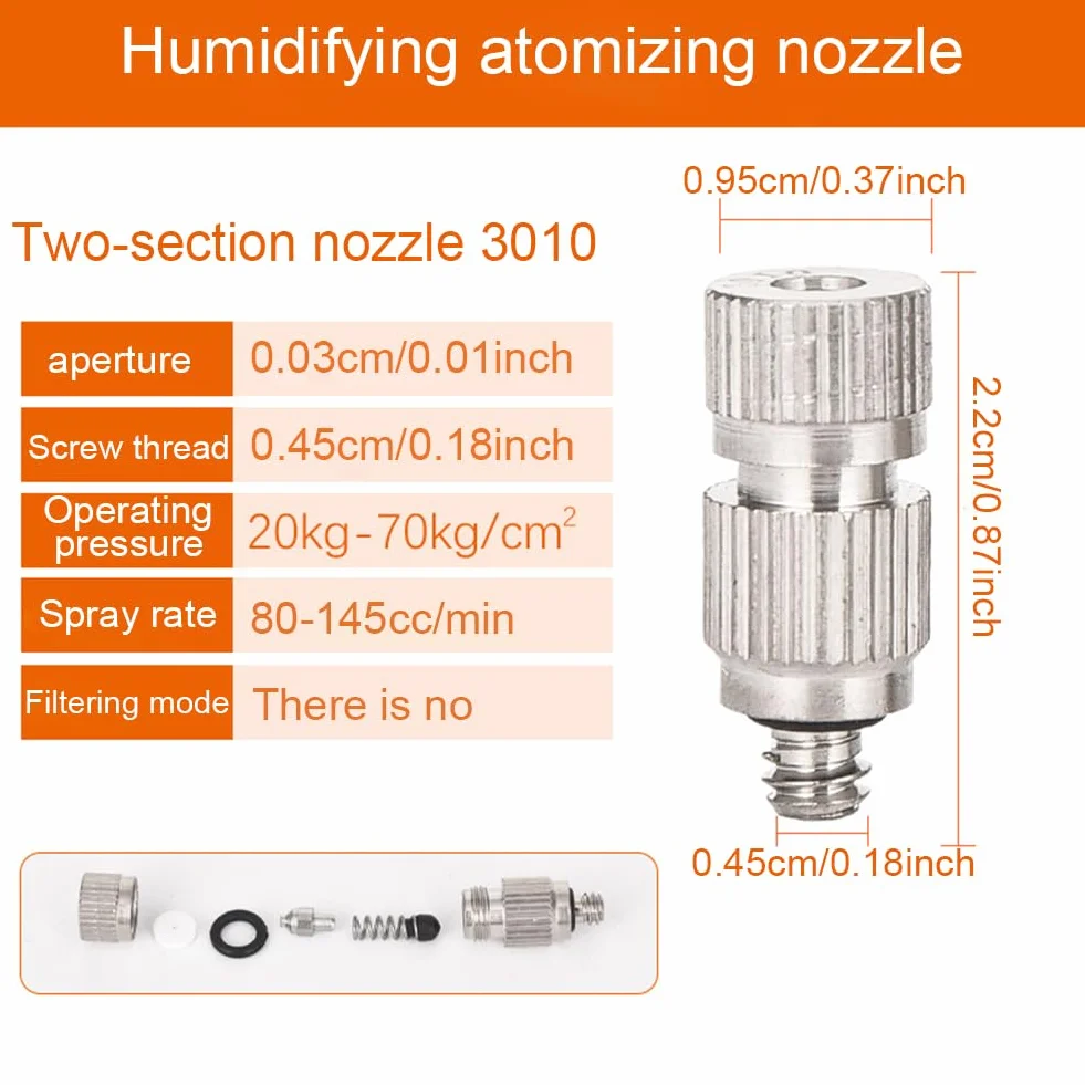 Lot de 10 buses de brumisation pour système de refroidissement extérieur en acier inoxydable à haute pression avec filtre en laiton pour système de brumisation (taille : 0.3mm)