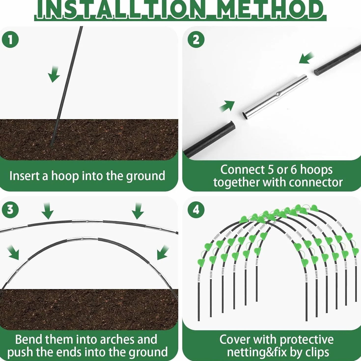 Shengruili 30 pièces Arcs de tunnel de plantation, 3X10M filet anti-insectes, tunnel en film pour jardin surélevé, filet pour légumes de jardin, filet de protection des plantes, filet pour plantes et