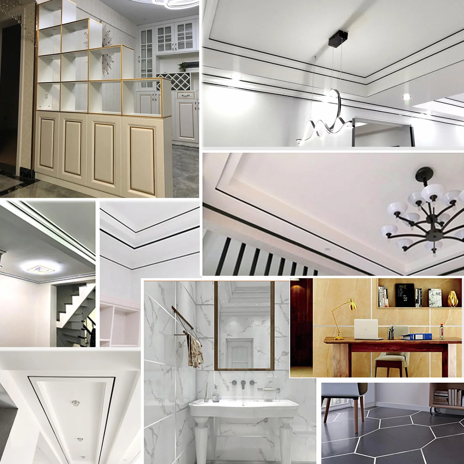Moulure Murale Ruban Adhésif Décoratif 50M Lambris PVC Mural Plafond Carrelage Adhesif Sol Argent 10mm