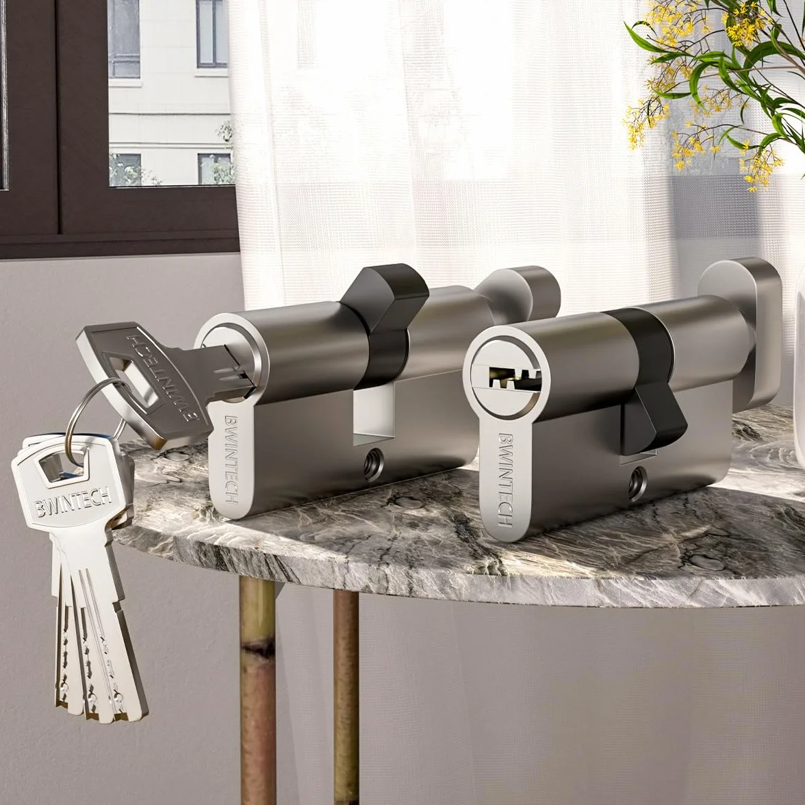 Bwintech 60mm Cylindre Européen Alliage Nickel Zinc Serrure à Barillet 8 Clés Fossettes