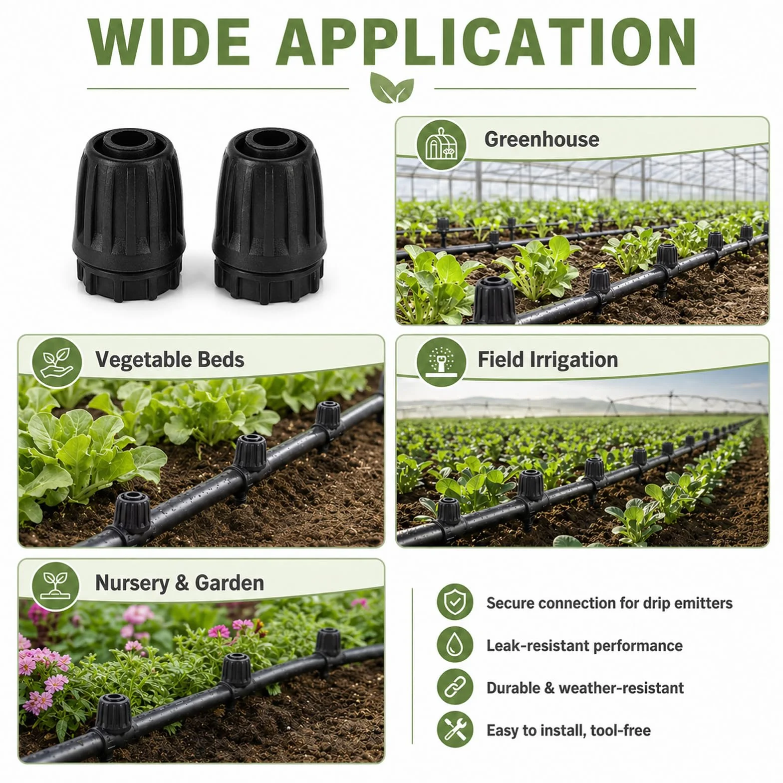 Raccords D'irrigation Goutte à Goutte 10 Pièces, pour Tuyau 13mm, Embout 1/2 Pouce, Adaptateur Droits Durable, Jardin