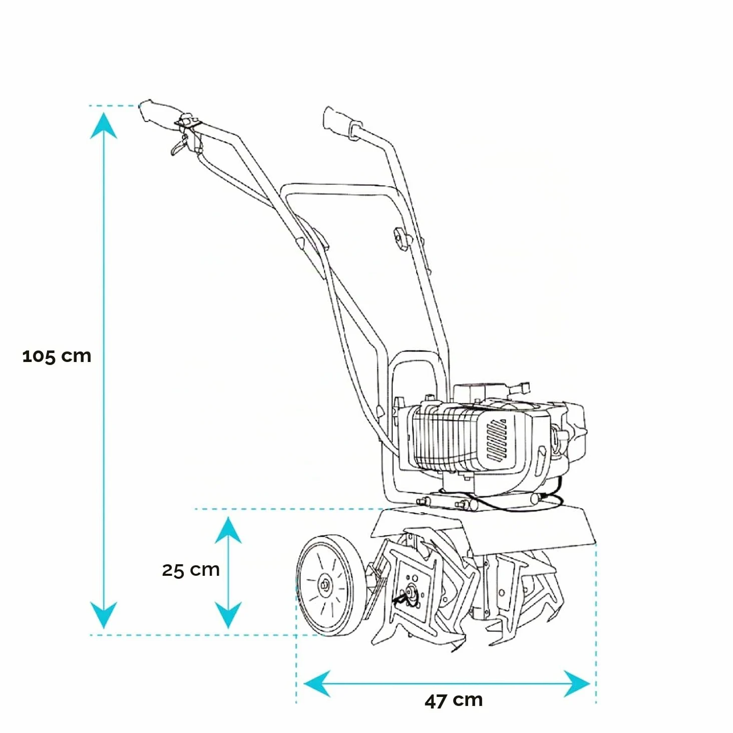 Motobineuse Motoculteur 2 Temps Compact 52Cc et 1,2Hp Largeur de Travail 30cm