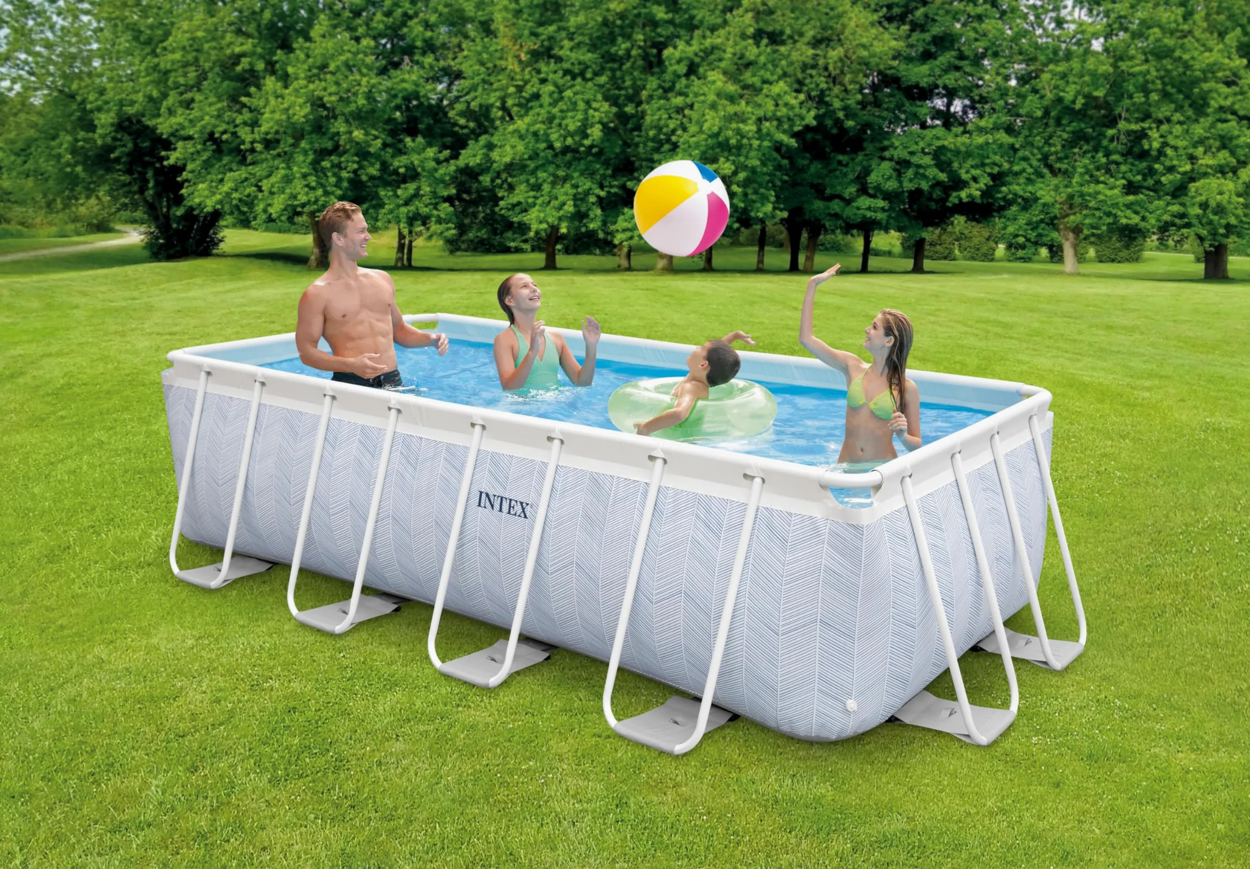 Intex - 26780NP - Kit Piscine Tubulaire rectangulaire Chevron (L) 4,00 x (l) 2,00 x (h) 1,00m