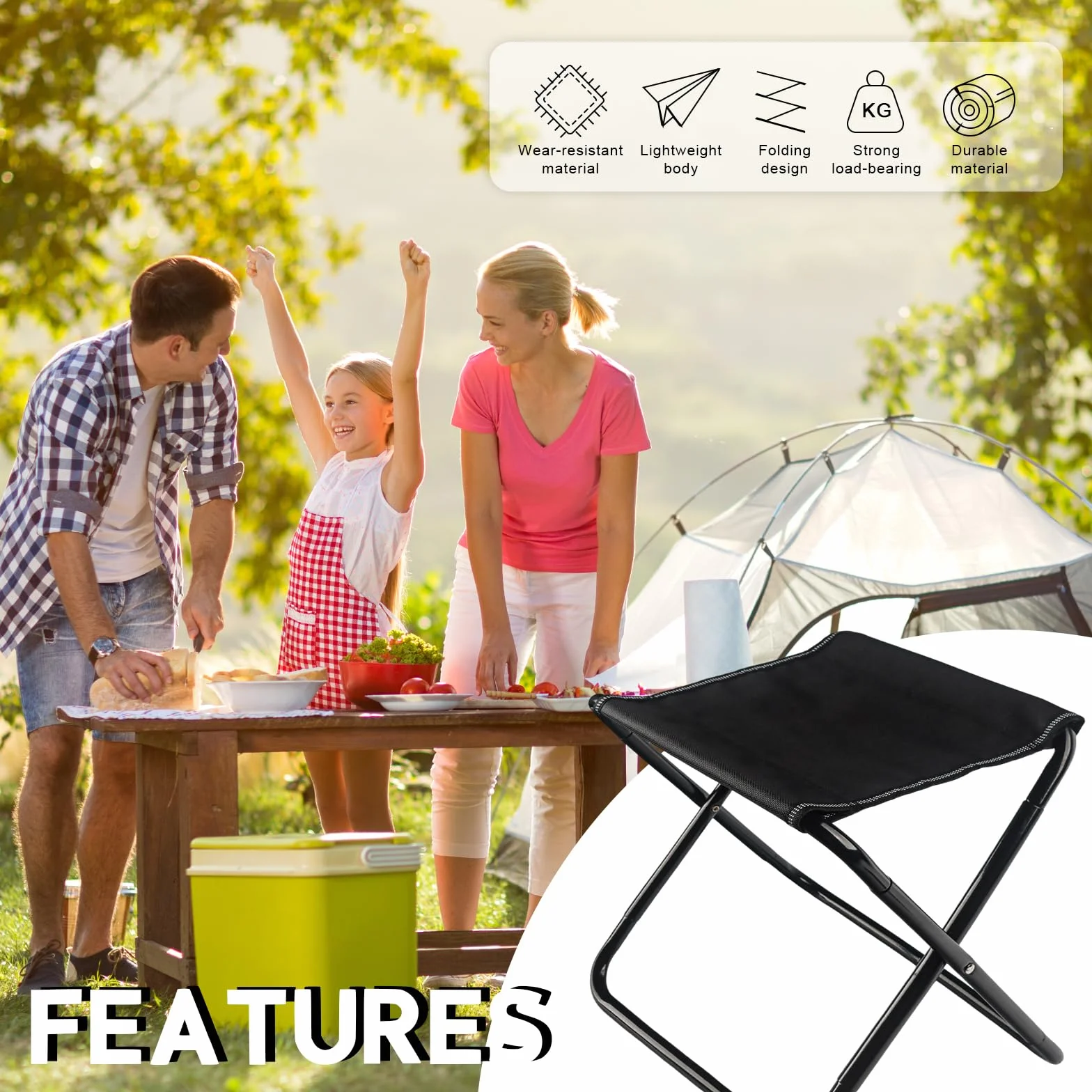 Tabouret de Camping Pliant - 30cm Mini Tabouret De Camping Pliable - Renforcé, Tabouret Pliant Portable avec Sac de Rangement - Pour Extérieur, Pêche, Pique-Nique, Randonnée, Jardin, Plage