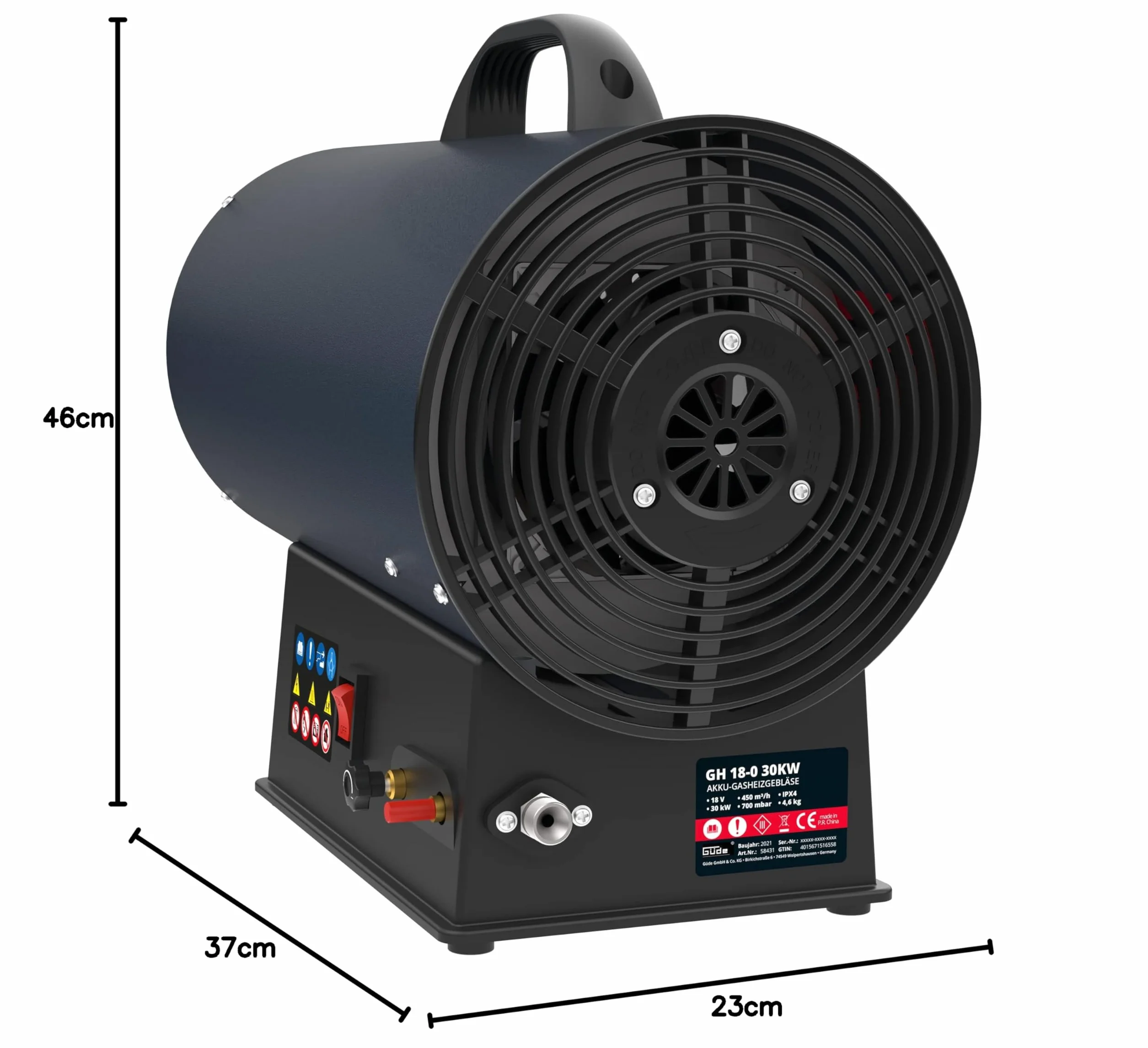 Güde GH 18-0 Souffleur de Chauffage au gaz sans Fil 30 KW Brûleur en Acier Inoxydable Allumage piézoélectrique