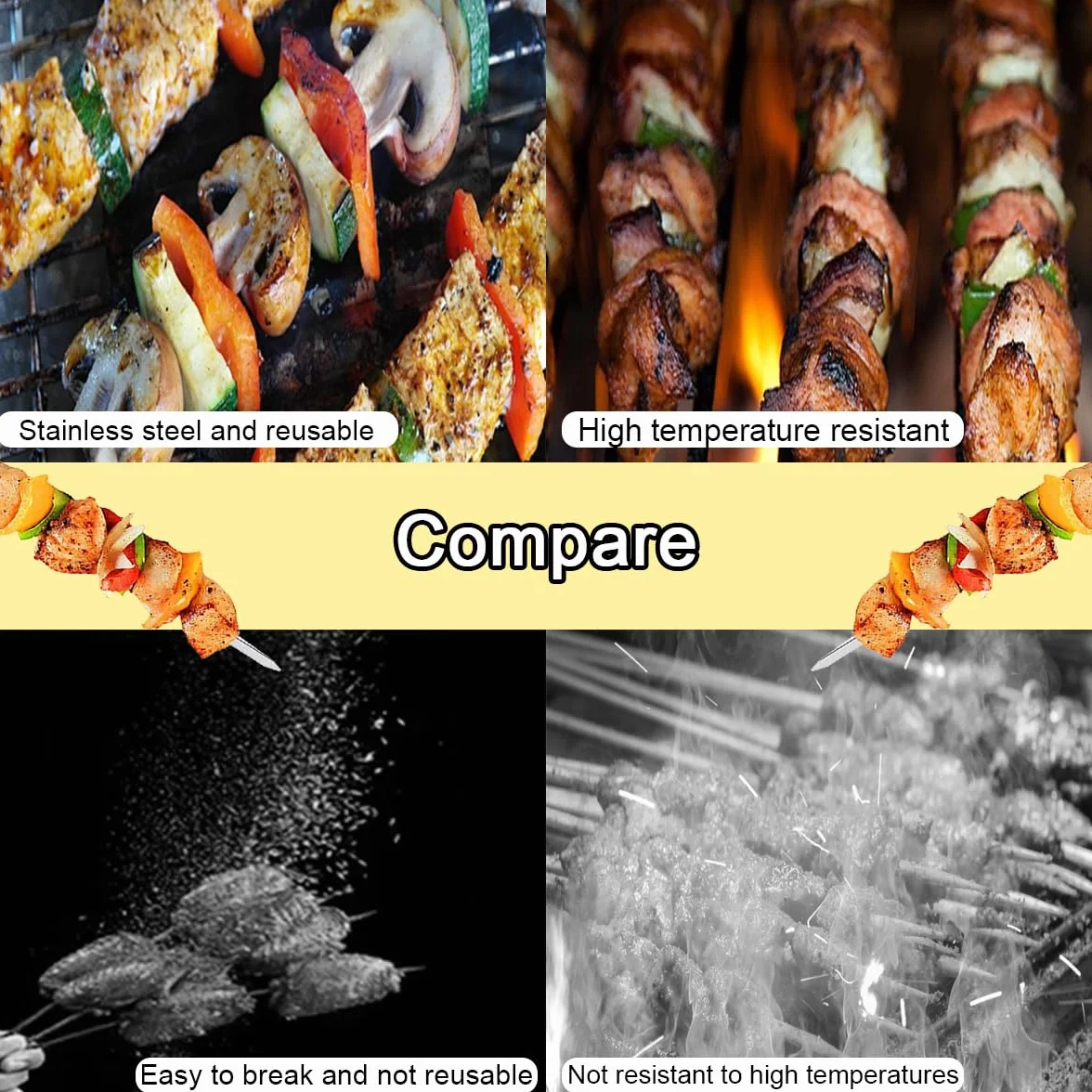 24 Pièces Brochette inox, 30cm Brochettes de grillades, Brochettes RéUtilisables en Acier Inoxydable, Brochettes Pour Griller, Brochette Réutilisables pour Barbecue,Viande,légumes (A-24 Pcs-30 Cm)